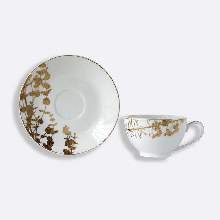 Bernardaud Floral Tea Cup and Saucer Set - Elegant Porcelain Tea Cup with Matching Saucer for Afternoon Tea, Gifts, and Home Decor