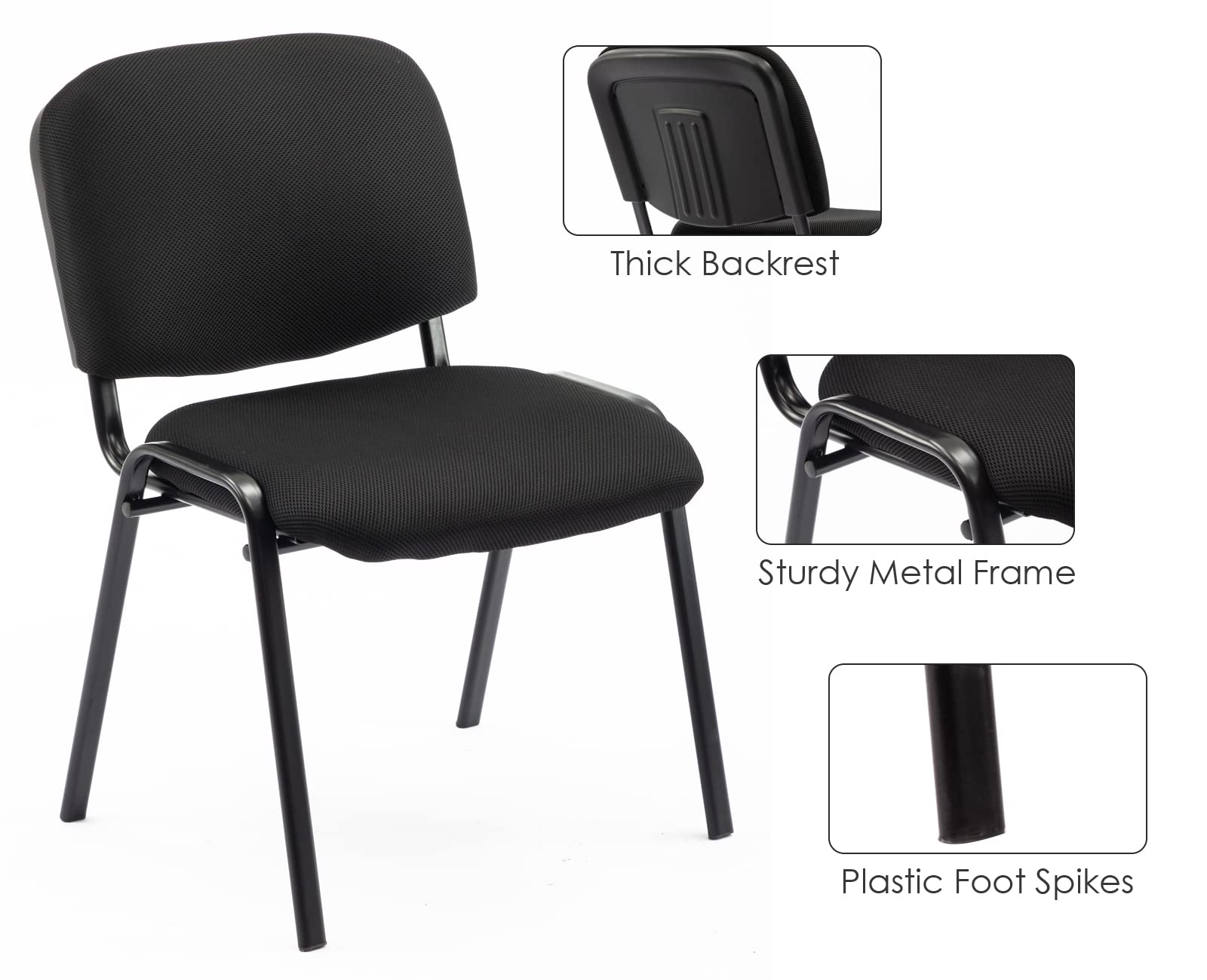 10 Stackable Modern Waiting Room Chairs Set - Office Conference Guest Chairs with Mesh Back for Breakroom, Lobby, Events, Church, School, Hall & Hotel Use - Black