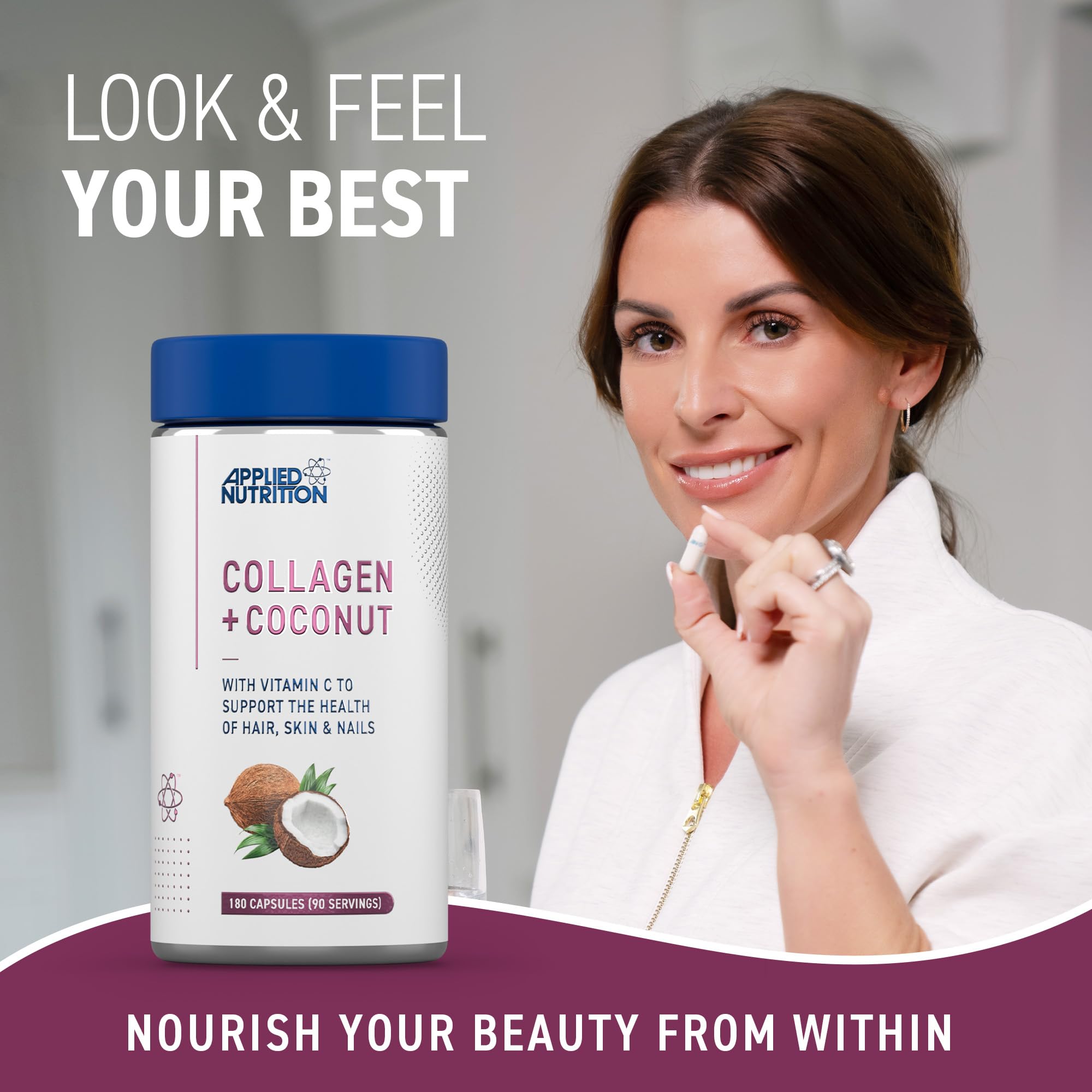 Applied Nutrition Collagen + Coconut Supplement - 180 Capsules | Supports Skin, Hair & Joint Health | Perfect for Daily Beauty & Wellness Routine