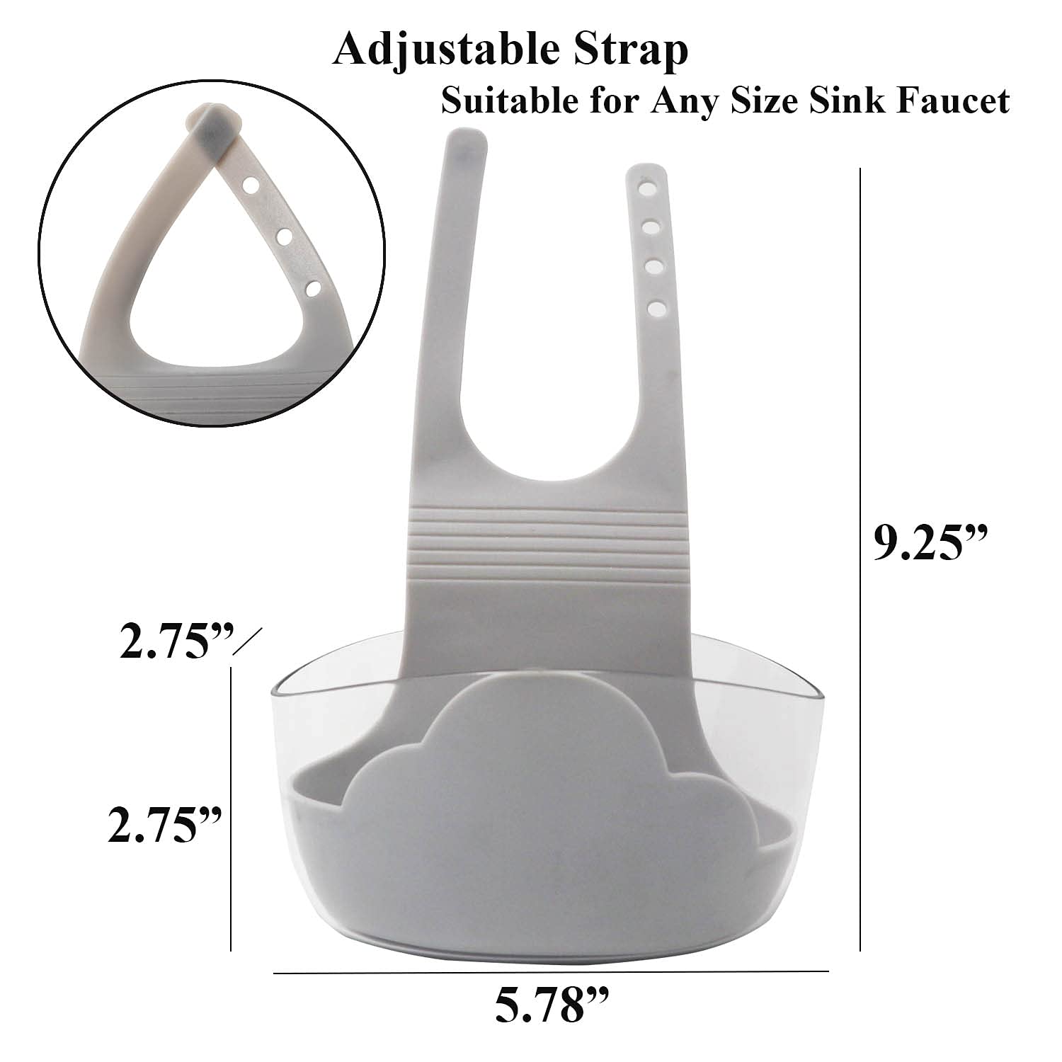 Adjustable Sink Caddy Sponge Holder with Hanging Strap - 2 Pack Grey Kitchen Faucet Organizer for Sponges, Brushes & Soap - Perfect for Small Sinks, RVs & Apartments