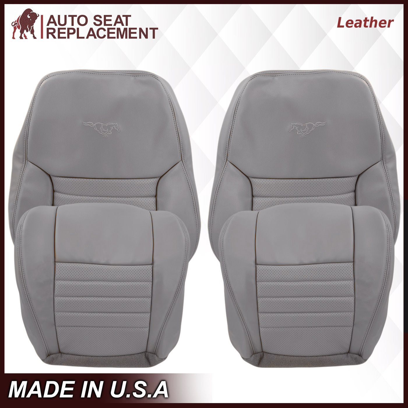 1999-2004 Ford Mustang GT Convertible Perforated Seat Covers - Medium Graphite Gray | Custom Fit Leather Replacement | Perfect for Road Trips & Car Shows