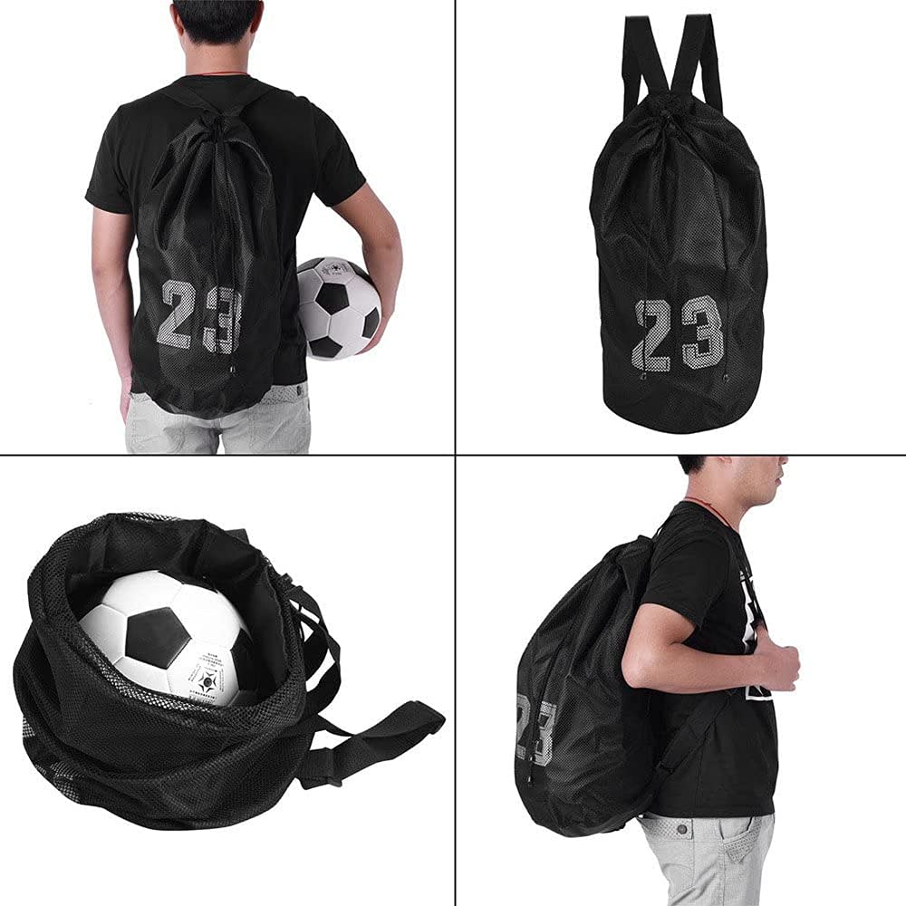 Adjustable Mesh Gym Backpack - Basketball Sports Bag with Drawstring, Multi-Purpose Workout Sack for Fitness, Training & Basketball - Perfect for Gym, Travel & Outdoor Sports (Black)