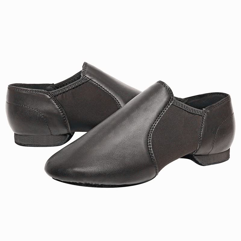 Black Slip-On Jazz Shoes for Men & Women - Elastic Leather Sole Comfort Dance Shoes - Perfect for Ballet, Jazz, Modern Dance & Performance