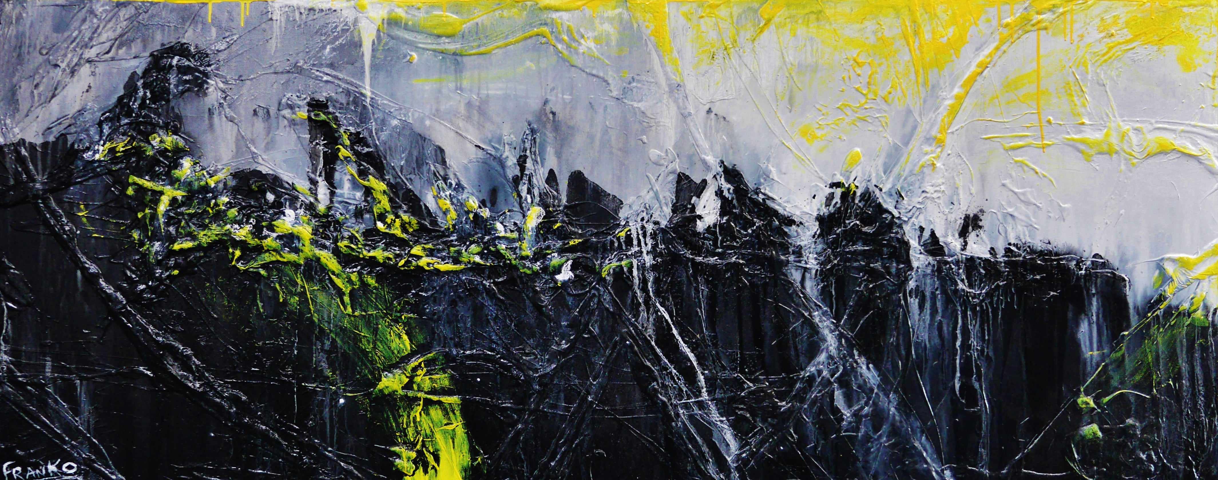 Retrofaction 200cm x 80cm Grey Black Neon Yellow Textured Abstract Canvas Art - Modern Wall Decor for Living Room, Bedroom & Office