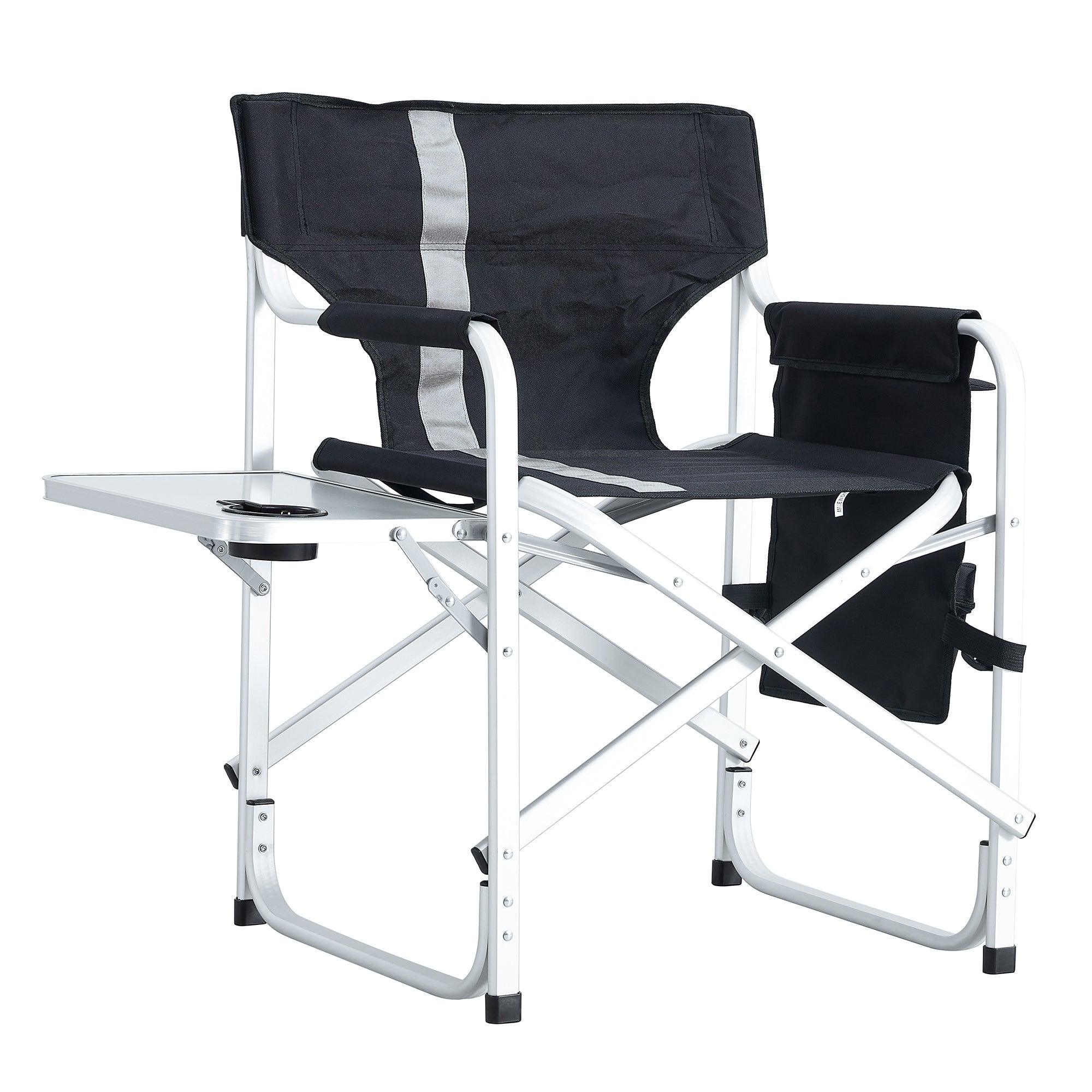 1 Piece Padded Folding Outdoor Chair with Side Table & Storage Pockets - Lightweight Oversized Director's Chair for Camping, Beach, Patio, Picnic & Indoor Use