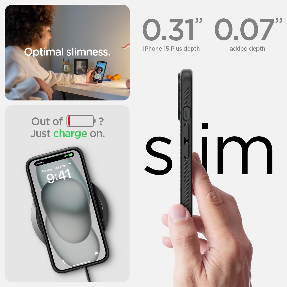 Spigen Liquid Air Case for iPhone 15 Plus - Slim Matte Black Protective Cover | Perfect for Everyday Use, Work & Travel