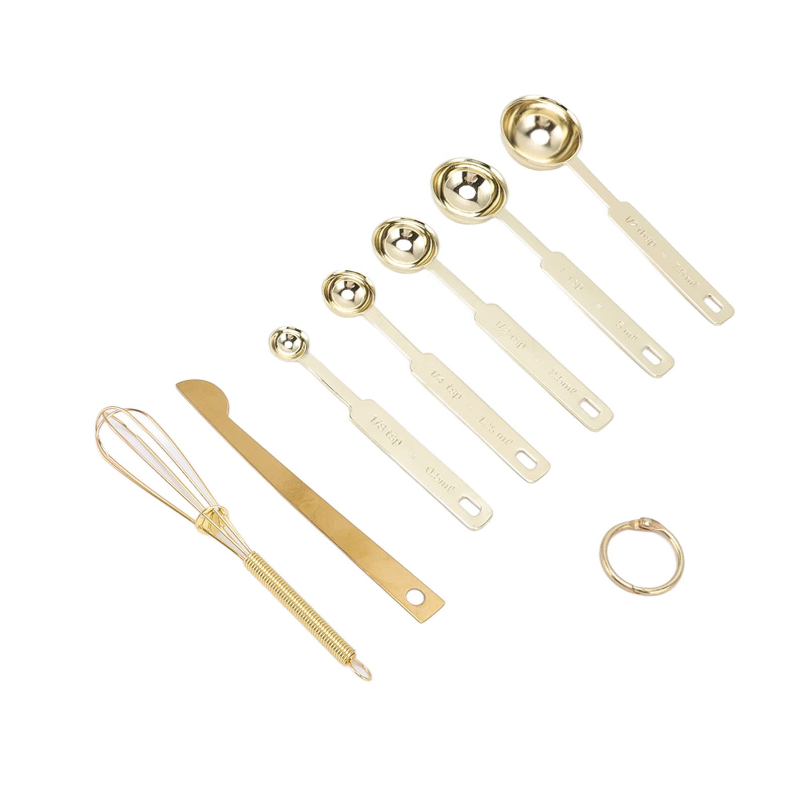 Premium Stainless Steel Measuring Spoons Set - Stackable Design with Leveler & Eggbeater for Baking, Coffee, Cooking - Gold Finish (Perfect for Home Kitchen & Professional Use)