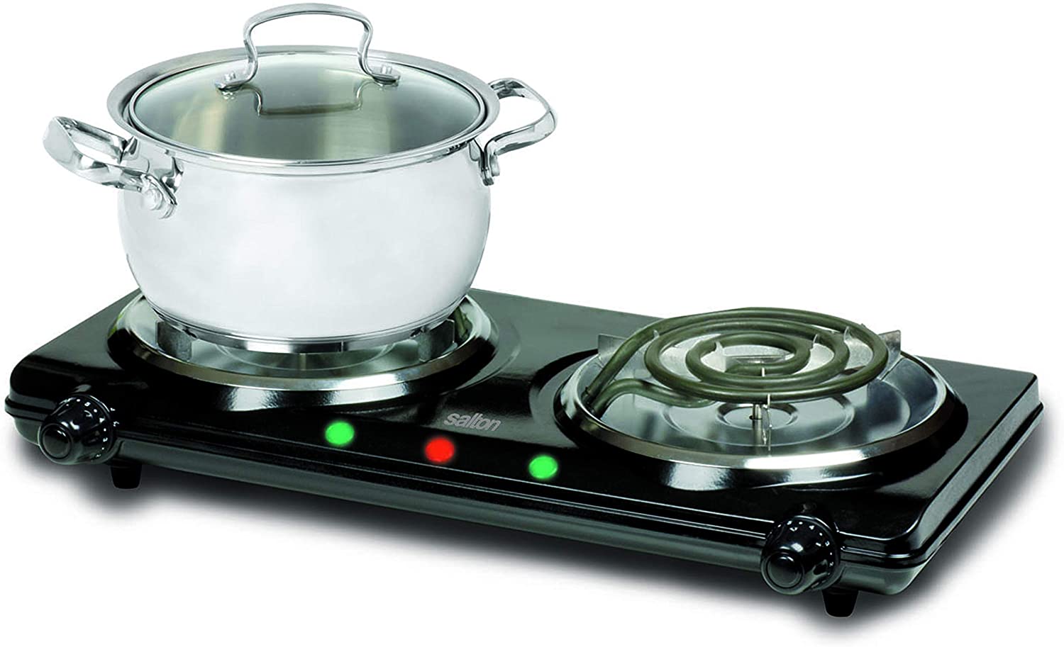 SALTON HP1427 Dual Element Portable Burner - Compact Electric Stove for Cooking, Camping & Outdoor Use - Perfect for Home, RV, Dorm & Picnics
