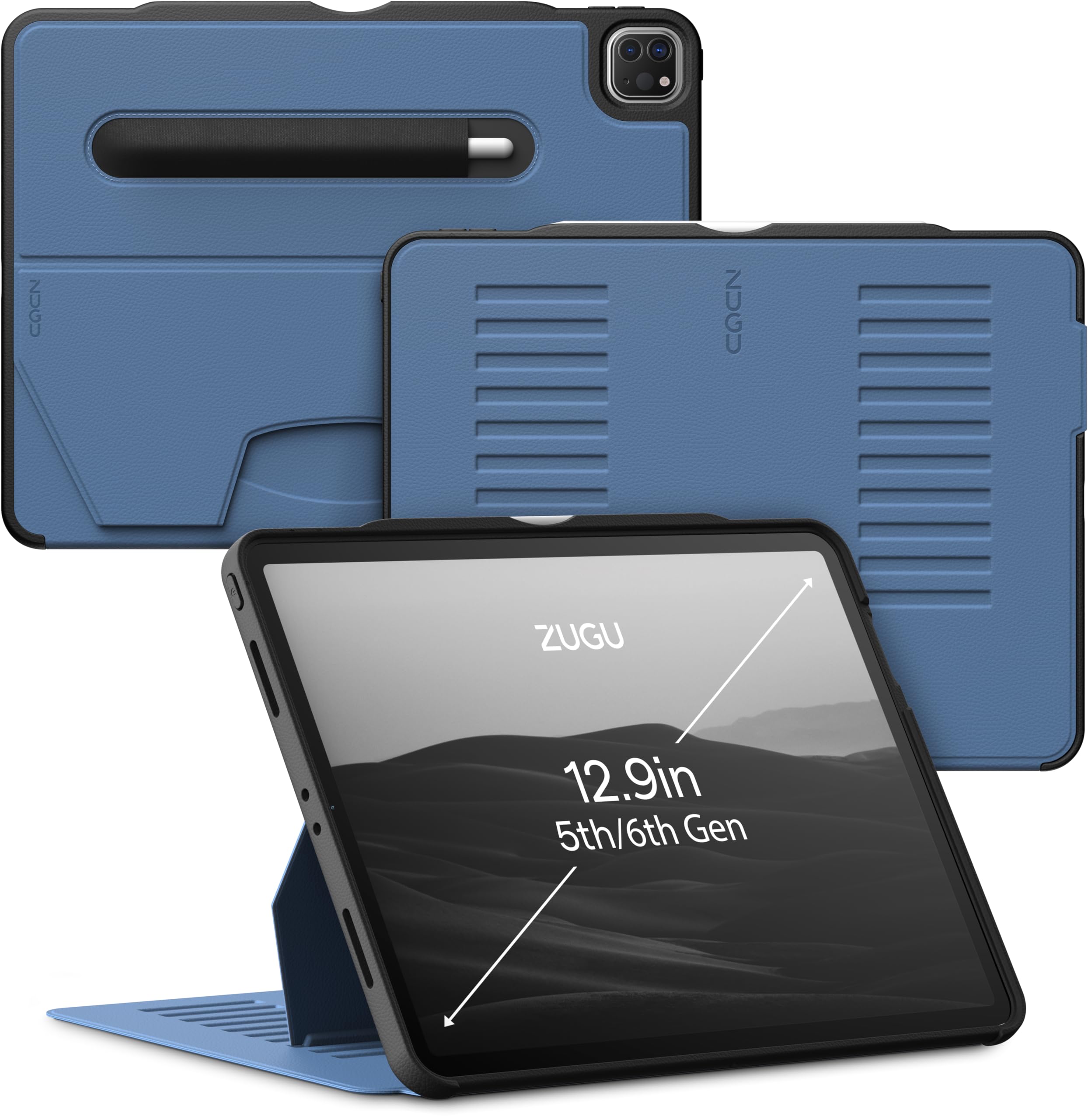 ZUGU iPad Pro 12.9 Case (2021 & 2022 Models 5th/6th Gen) - Ultra Slim Protective Cover with Wireless Apple Pencil Charging - 10-Angle Magnetic Stand & Auto Sleep/Wake - Perfect for Work, Travel & Home Use [Slate Blue]