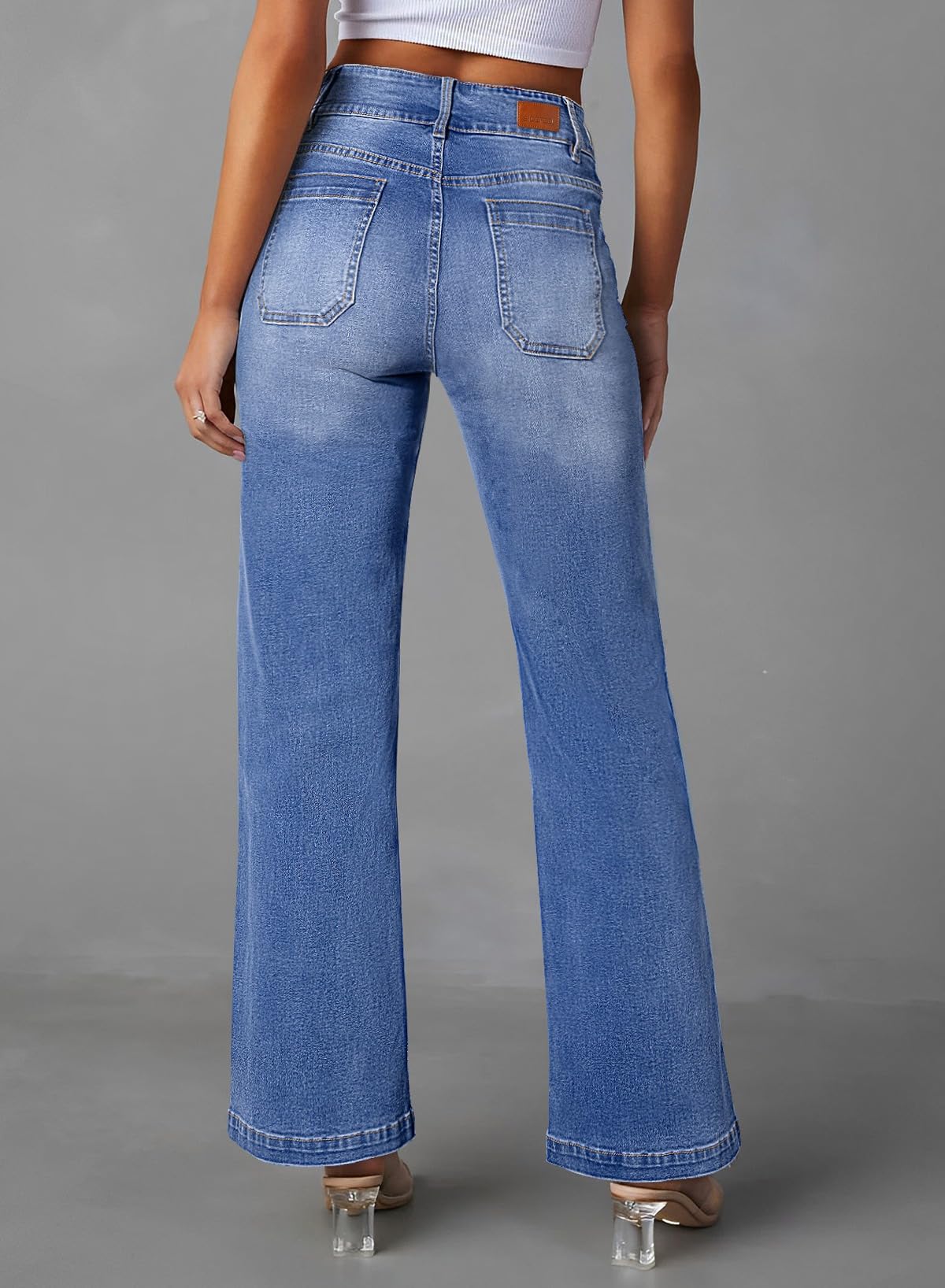 Sidefeel Women's Wide Leg Jeans - High Waisted Tummy Control Stretchy Denim Pants with Front Pockets | Comfortable & Flattering for Casual Wear, Office & Date Night