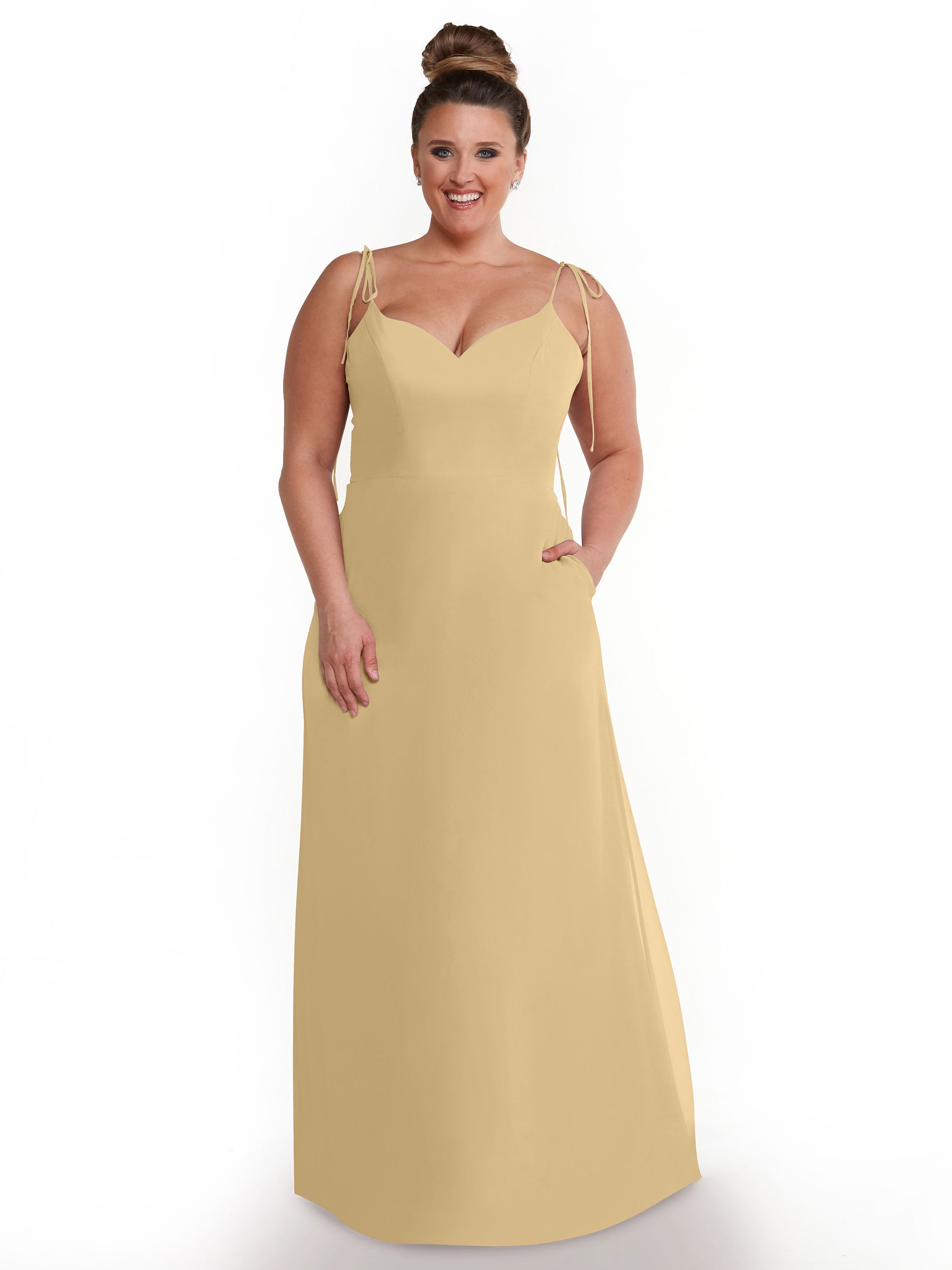 Elegant 80144 Chiffon A-Line Bridesmaid Dress with V-Neck & Spaghetti Straps - Perfect for Weddings, Formal Events & Special Occasions