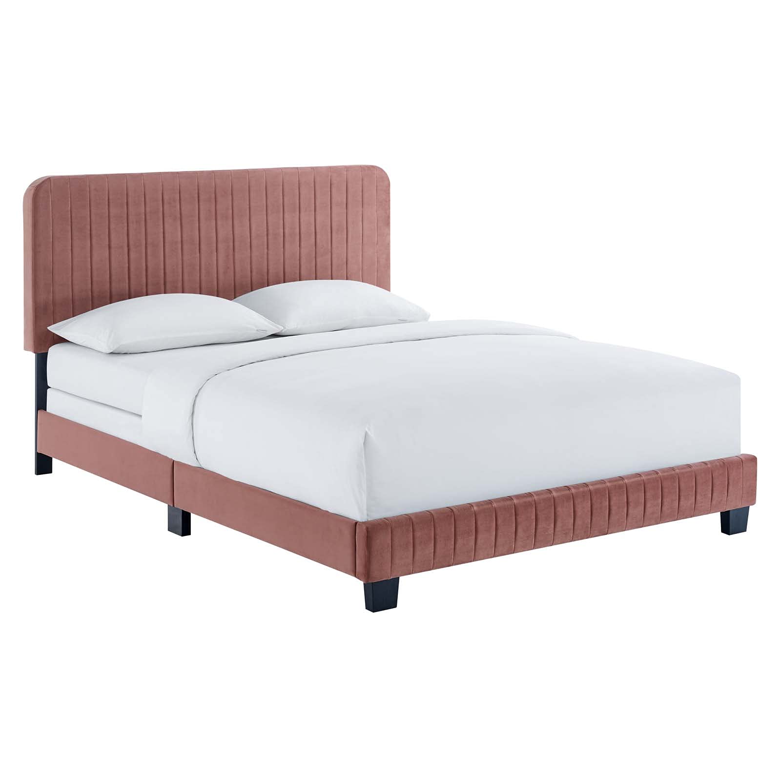 Modway Celine Channel Tufted Performance Velvet King Size Bed in Dusty Rose - Luxurious Upholstered Bed Frame for Master Bedroom & Guest Room Decor