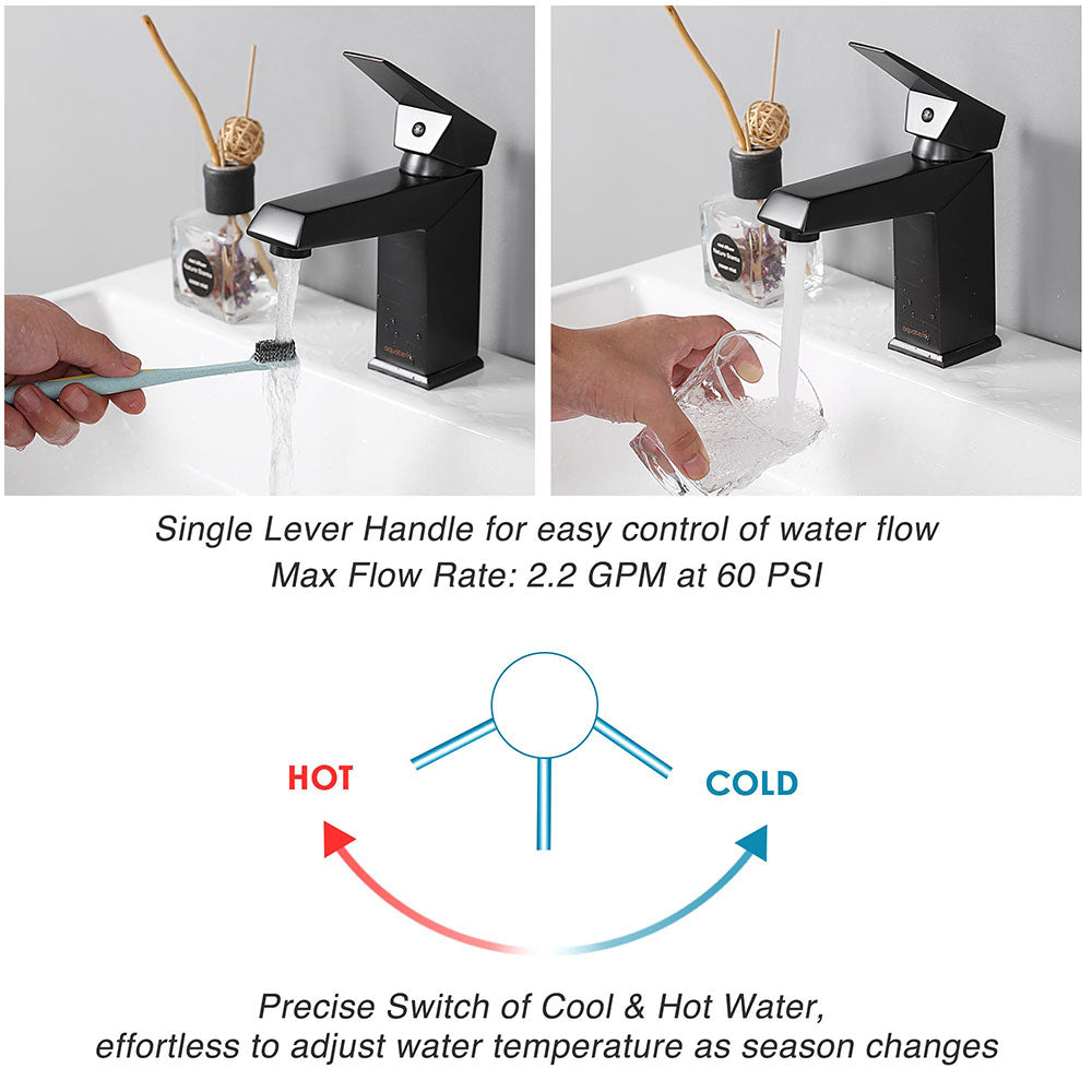 Aquaterior Single Handle Bathroom Faucet with Hot & Cold Water Control - 7H Design for Modern Sink Vanity, Perfect for Home & Hotel Bathroom Renovation