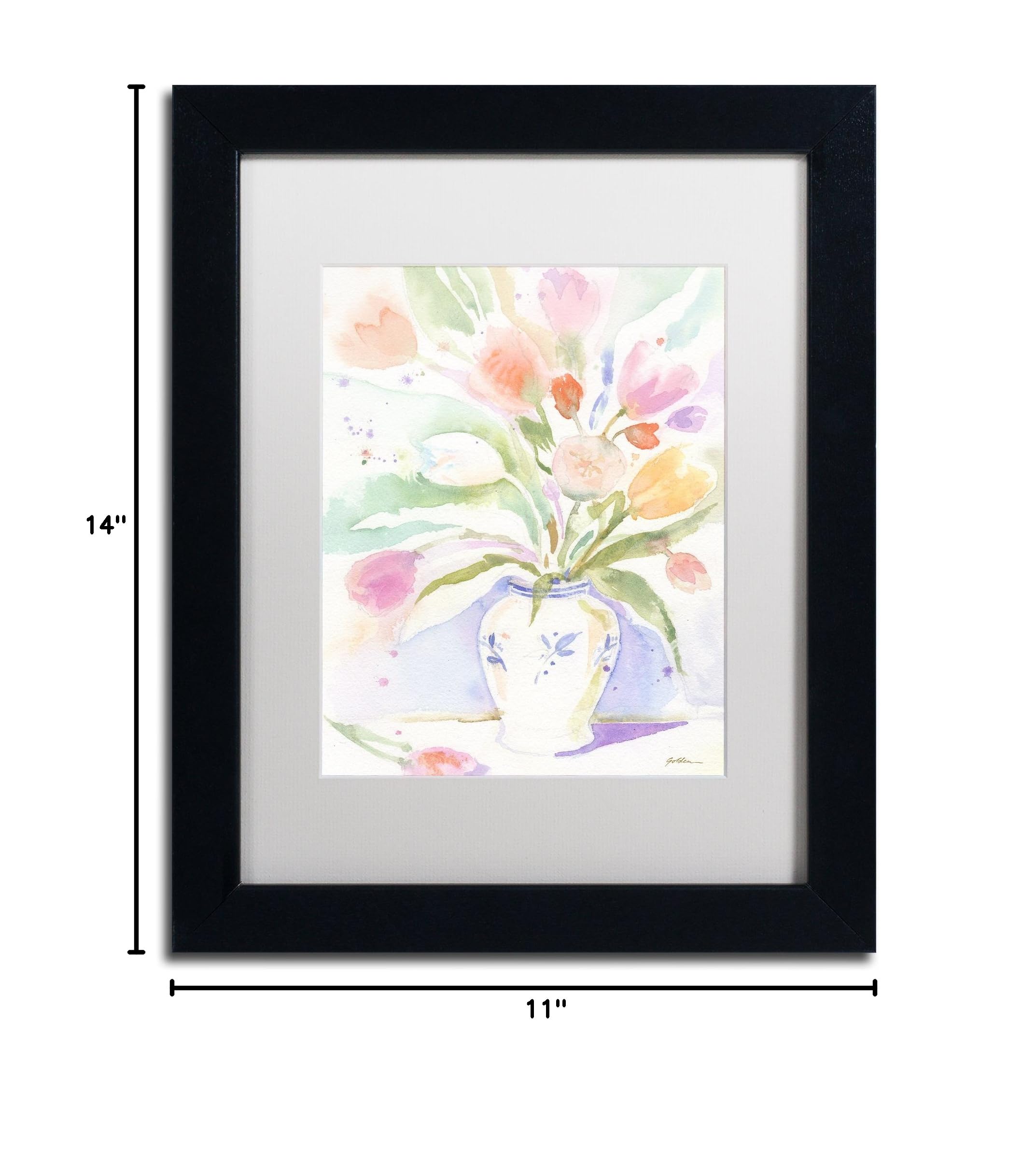 Trademark Fine Art - The Vase of Tulips by Sheila Gold - Ornate White Matte & Black Frame - 11x14 Inch Wall Art - Perfect for Living Room, Bedroom & Office Decor