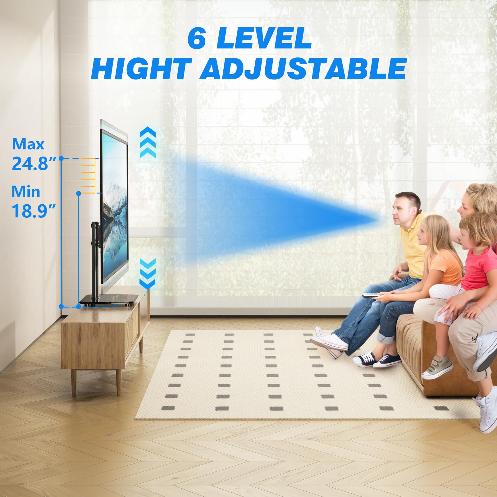 Universal Swivel TV Stand for 27-60 Inch TVs - Height Adjustable Table Top TV Mount Holds 88 lbs - Tempered Glass Base Pedestal Stand for Living Room, Bedroom & Office