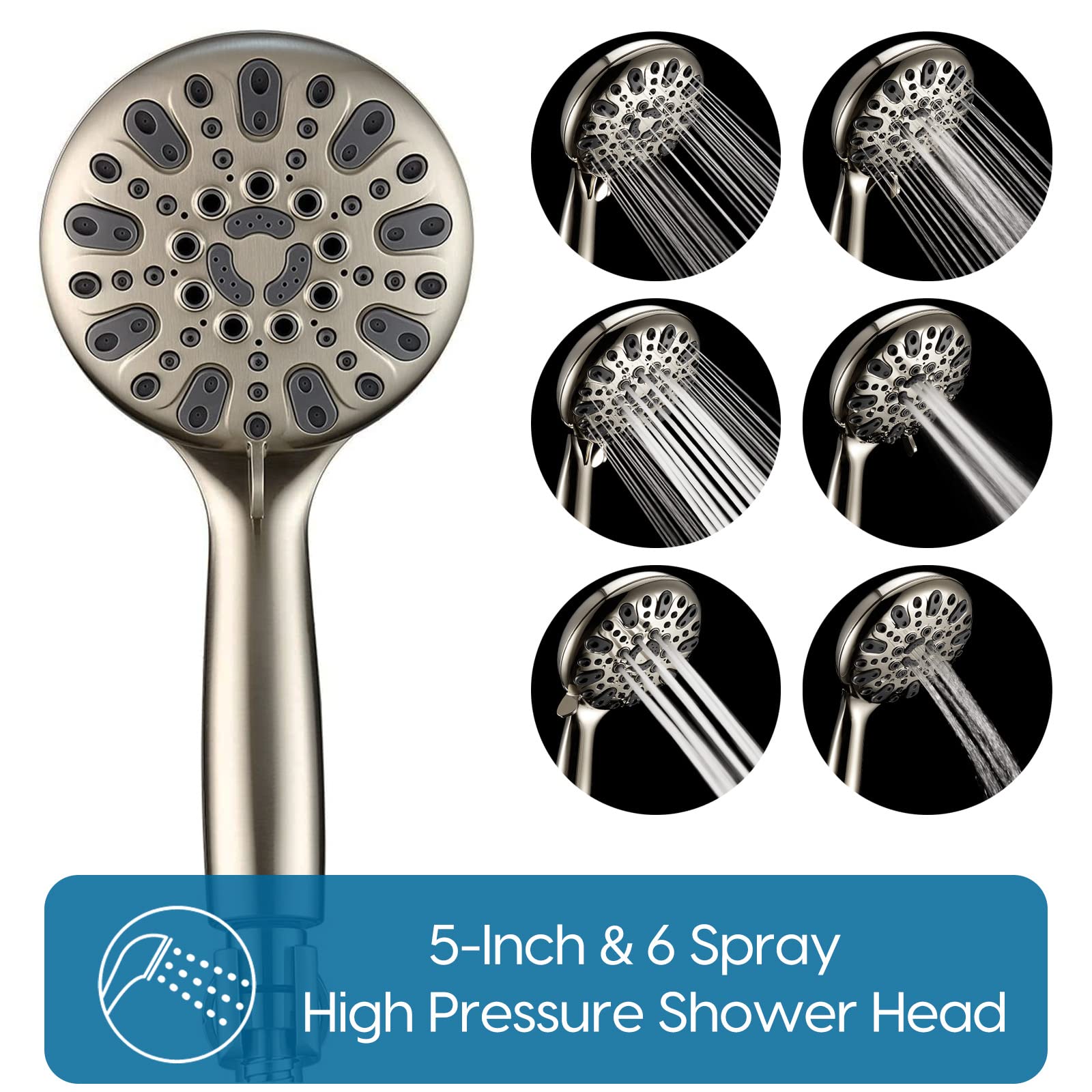 WRISIN 4.7 Inch 6-Setting Handheld Shower Faucet Set with Valve - Bathtub & Shower Combo for Bathroom Renovation, Spa-Like Experience at Home