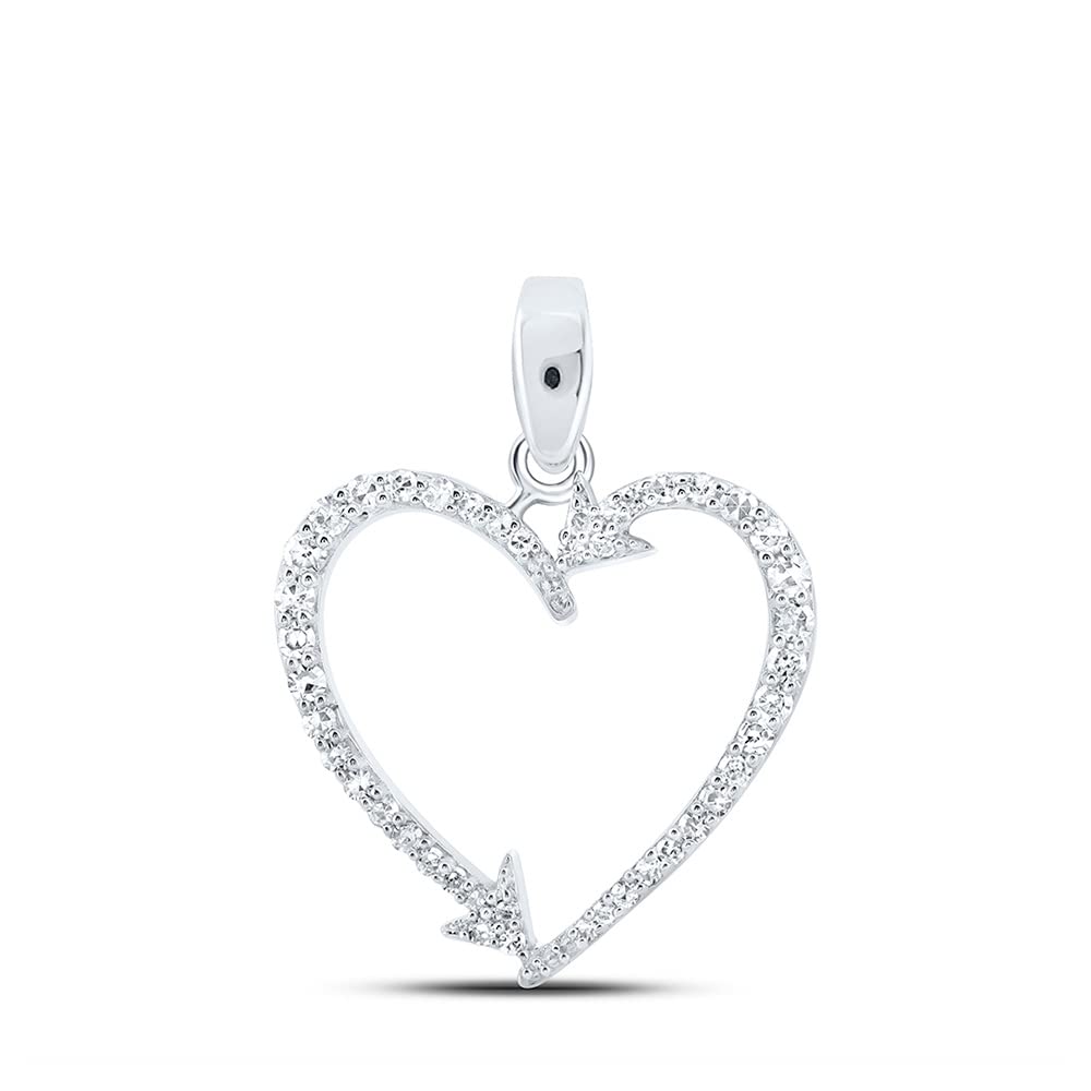 10K White Gold Women's Round Diamond Arrow Heart Pendant Necklace - 1/5 CTTW - Perfect for Valentine's Day Gifts, Anniversary Presents & Romantic Occasions