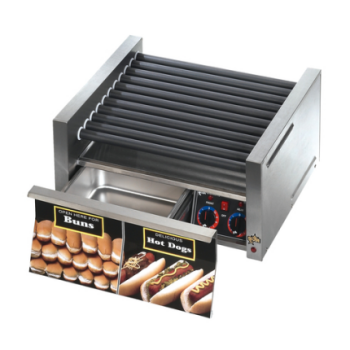 Grill Max® 30CBD Commercial Roller Grill with Built-In Bun Drawer & Chrome Rollers - Analog Temperature Controls - Perfect for Hot Dogs, Burgers & Sandwiches in Restaurants, Food Trucks & Concession Stands