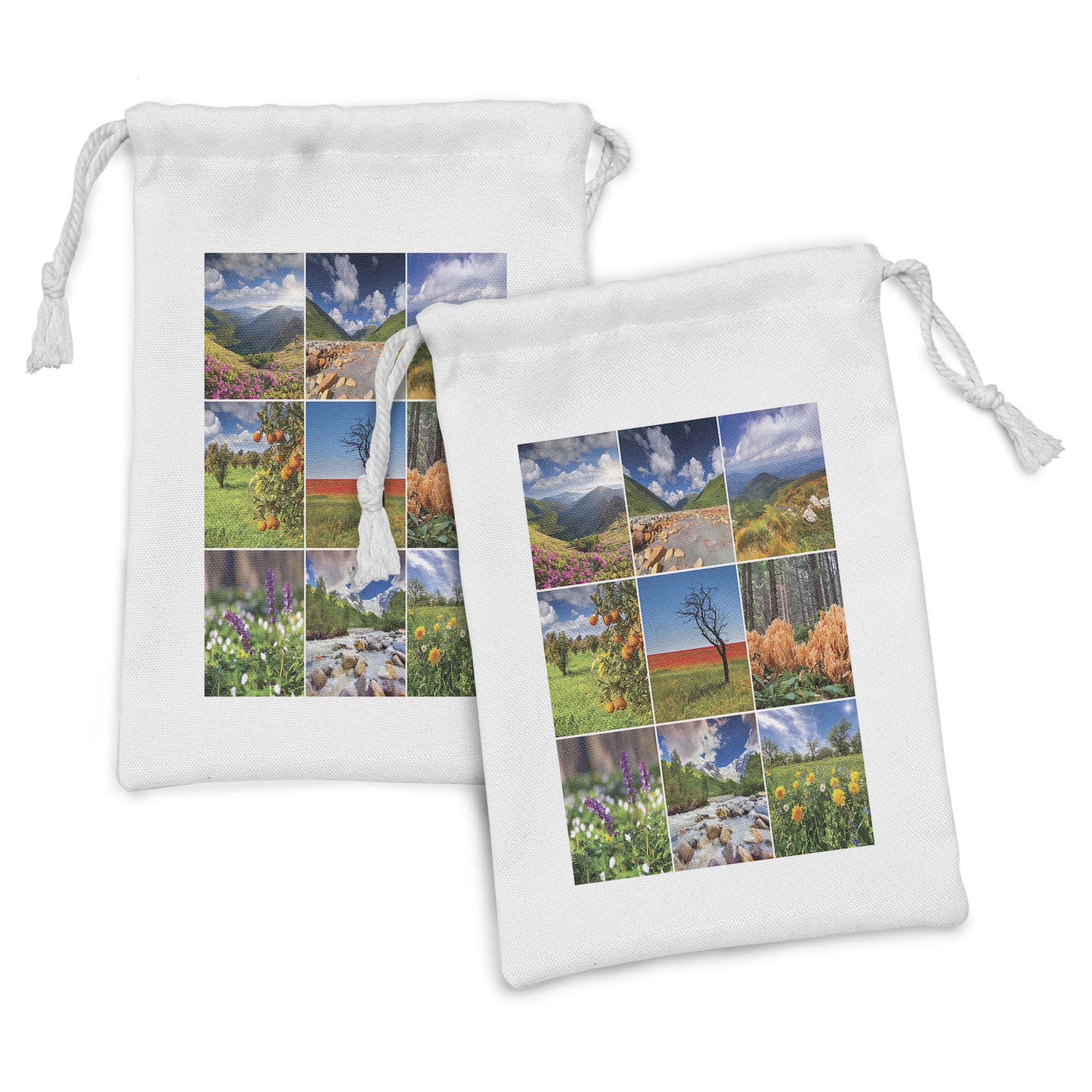 Ambesonne Summer Fabric Pouch Set of 2 - Vibrant Mountain Waterfall Scenery Drawstring Bags (9