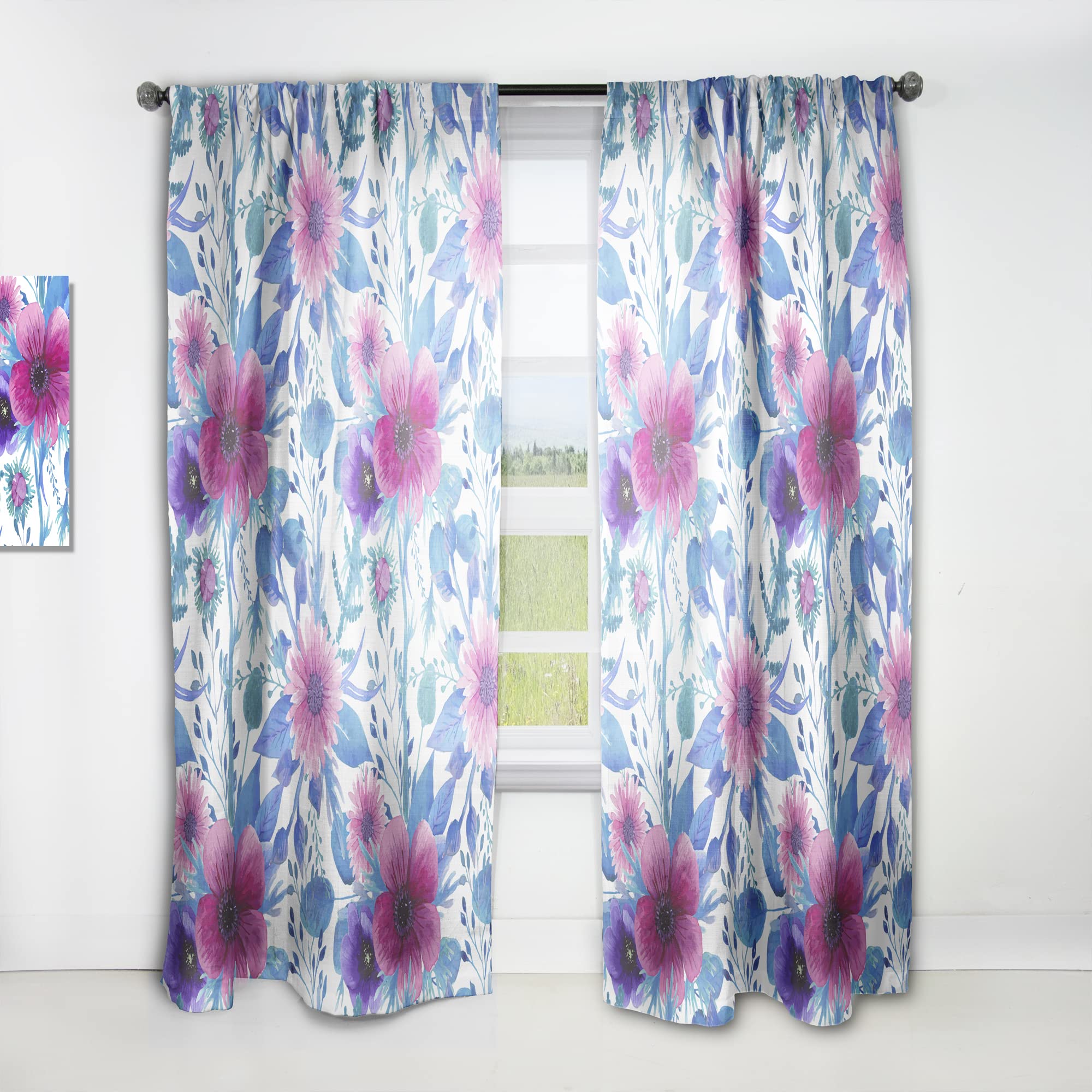 DesignQ Purple Pansy & Daisy Floral Curtains - Thermal Insulated Blackout Window Drapes for Bedroom & Living Room (52x90 Inch, Single Panel) - Perfect for Home Decor, Privacy & Energy Efficiency