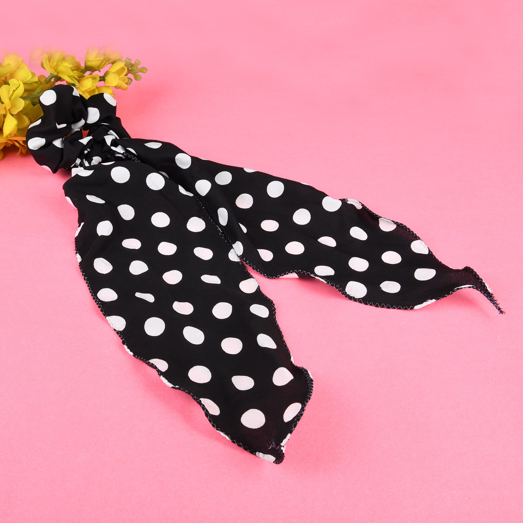 Matkooz Polka Dot Hair Scarf & Scrunchies 2-Pack - Elastic Hair Ties for Women, 2-in-1 Ponytail Holder & Headband Accessory (Red/Black) - Perfect for Workouts, Yoga, and Everyday Fashion Styling