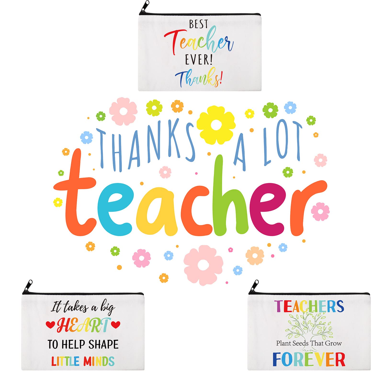 Saintrygo 15-Piece Teacher Appreciation Gift Set - Makeup Pouch & Cosmetic Bag for Women, Travel Toiletry Case & Zippered Pencil Pouch (3 Styles, Multicolor Tree Design) - Perfect for Teacher Thank You Gifts, Classroom Supplies & Travel Essentials