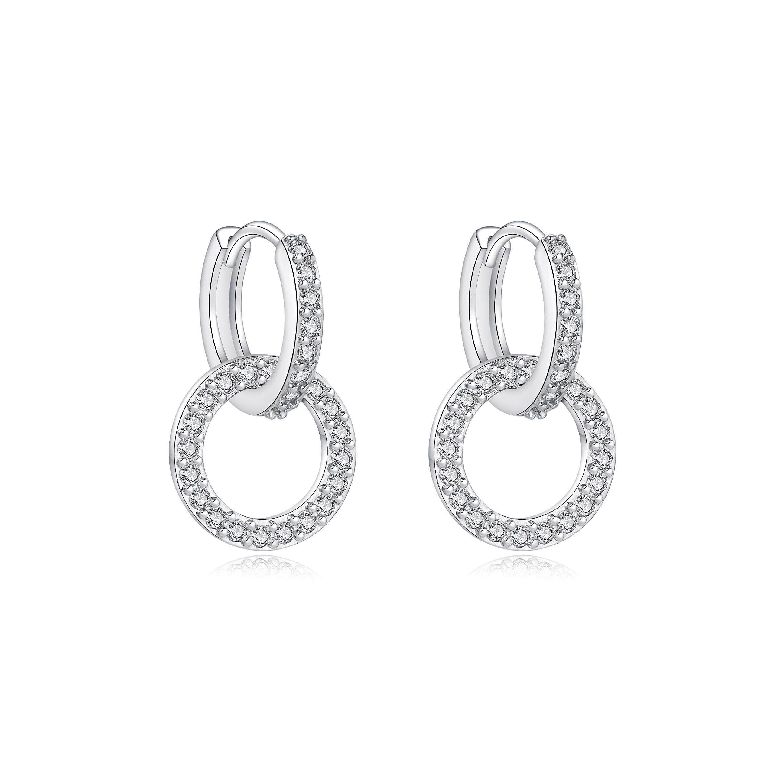 Elegant Sterling Silver Round Cut Cubic Zirconia Drop Dangle Earrings for Women - Perfect Bridal Jewelry, Wedding Gift & Valentine's Day Present | Great for Parties, Date Nights & Special Occasions