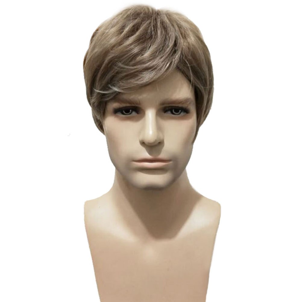 BERON Men's Short Straight Heat Resistant Synthetic Wig with Wig Cap - Mixed Ash Blonde | Natural Look for Cosplay, Halloween, Costume Parties & Daily Wear