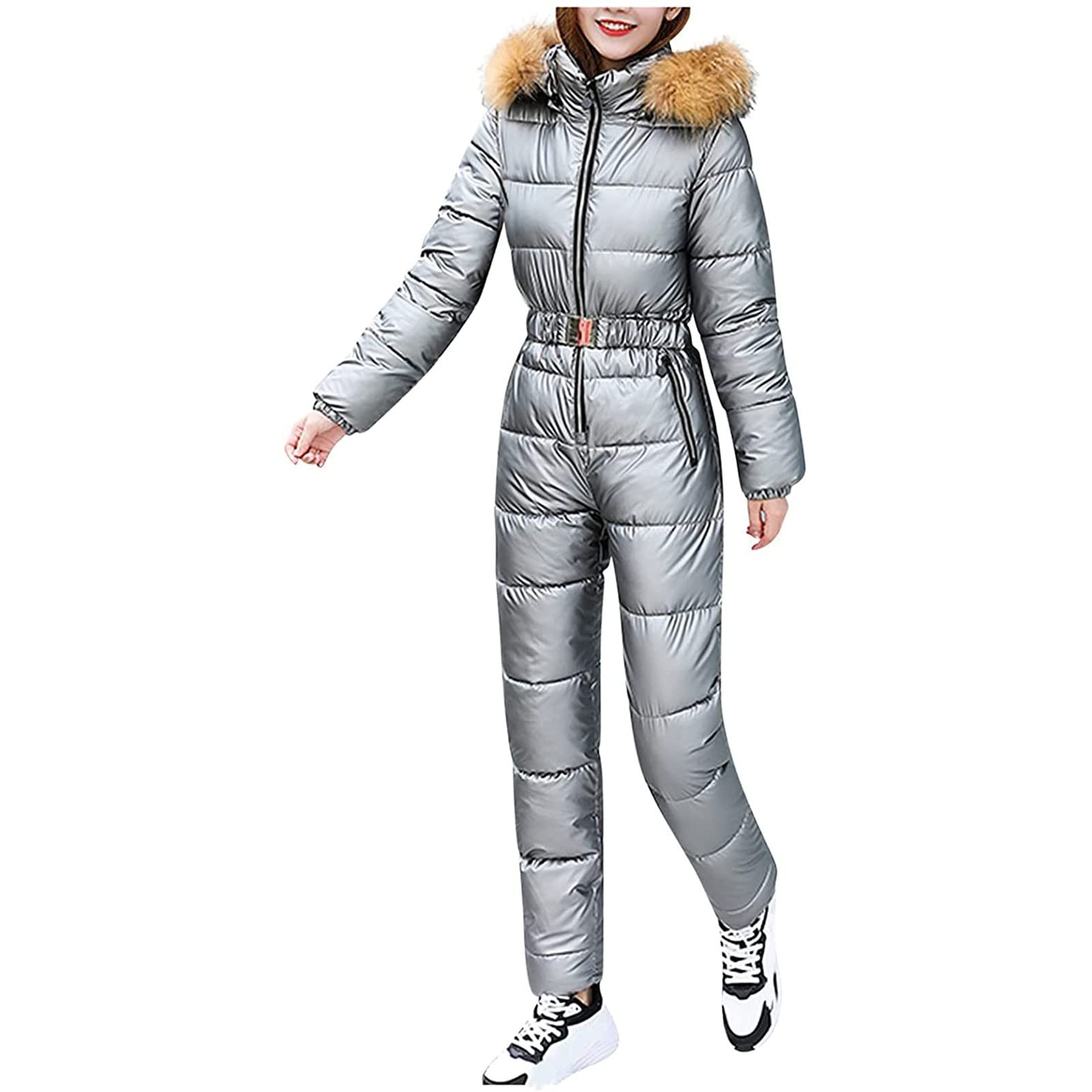 Women's Ski Suit One-Piece - Waterproof Winter Snowsuit with Hood & Zipper for Skiing, Snowboarding & Outdoor Sports - Comfortable Thermal Jumpsuit for Women's Winter Activities