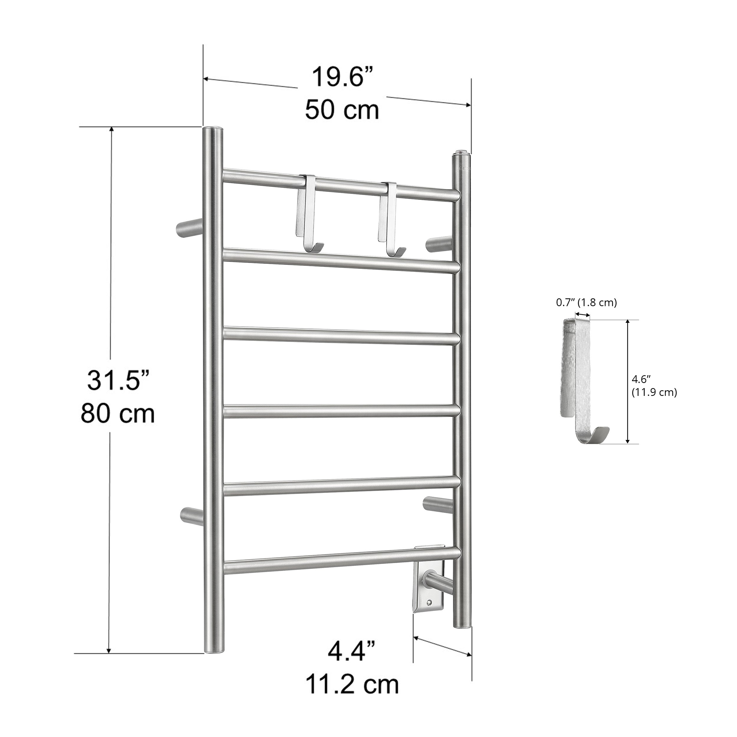 Ancona Comfort Dual 6 Bar Hardwired & Plug-in Electric Towel Warmer - Brushed Stainless Steel with 2 Adjustable Hooks - Perfect for Bathroom, Spa & Luxury Home Use