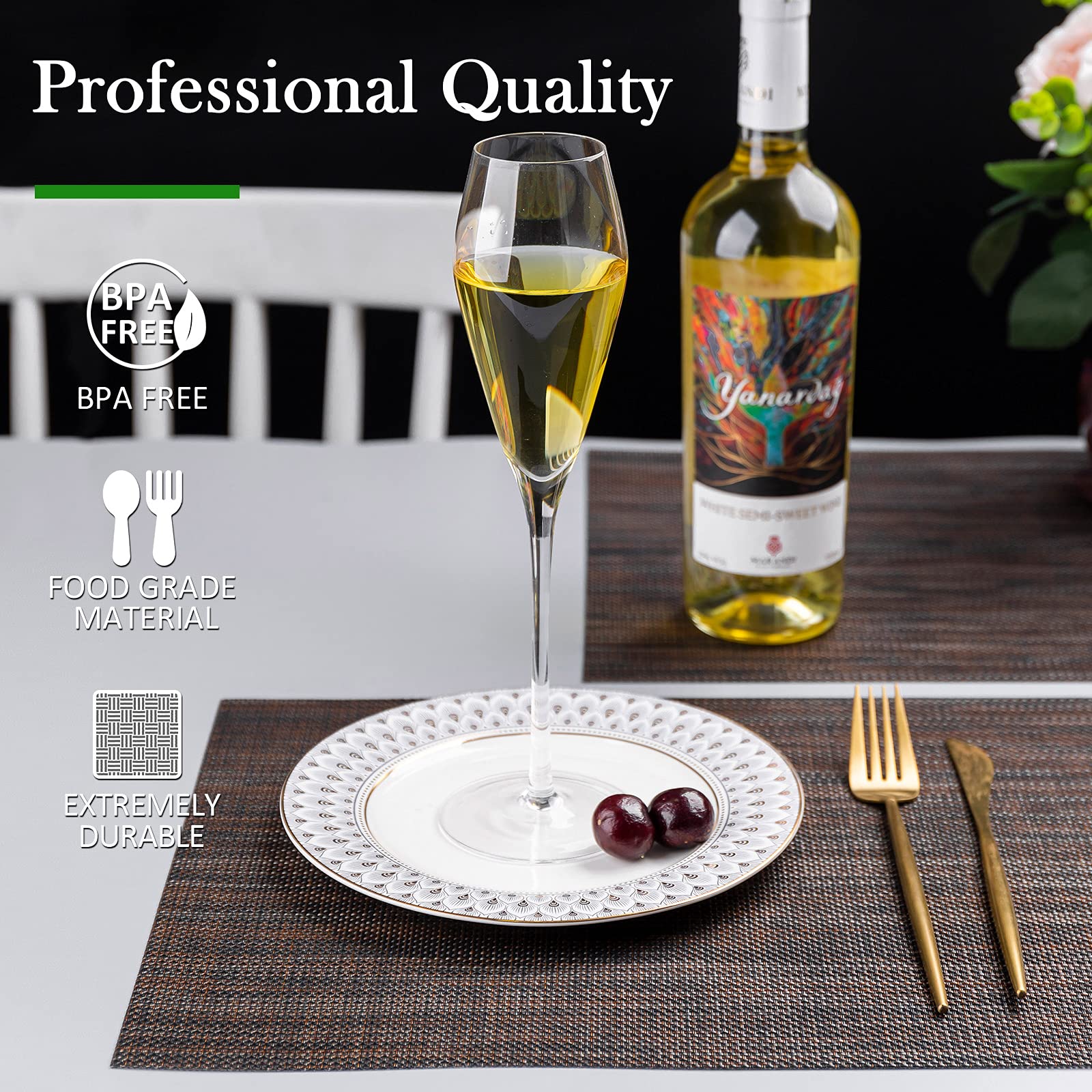 12-Pack Washable Vinyl Placemats for Dining Table - Indoor/Outdoor PVC Weave Table Mats in Black & Brown - Perfect for Everyday Meals, BBQs, and Outdoor Dining