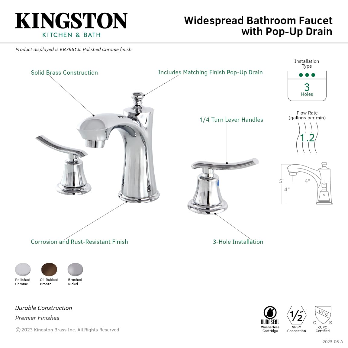 Kingston Brass KB7965JL Jamestown Widespread Bathroom Faucet - Oil Rubbed Bronze Finish - 5.38