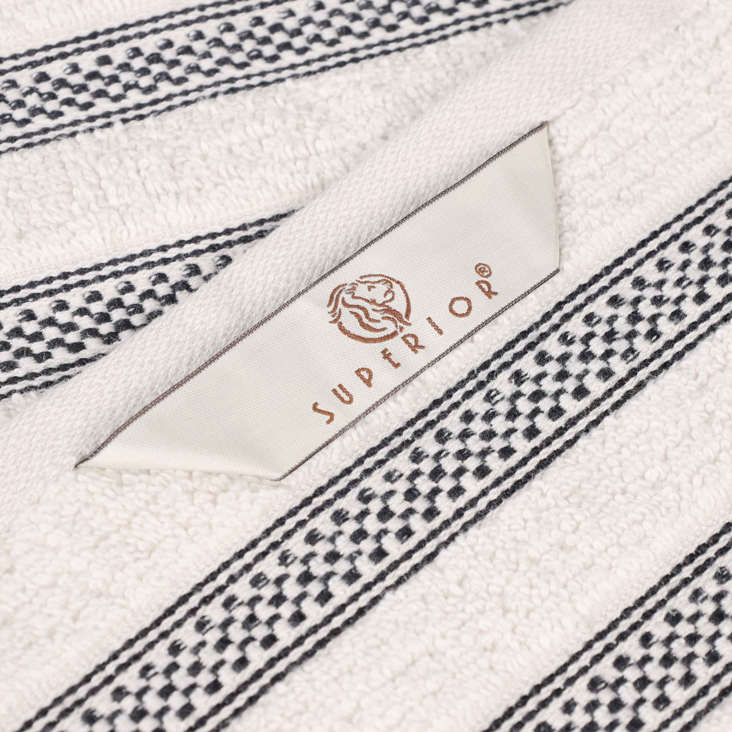 12-Pack Zero Twist Cotton Ribbed Geometric Border Plush Face Towels | Ultra Soft Bath & Hand Towels for Spa, Gym, Travel & Home Use