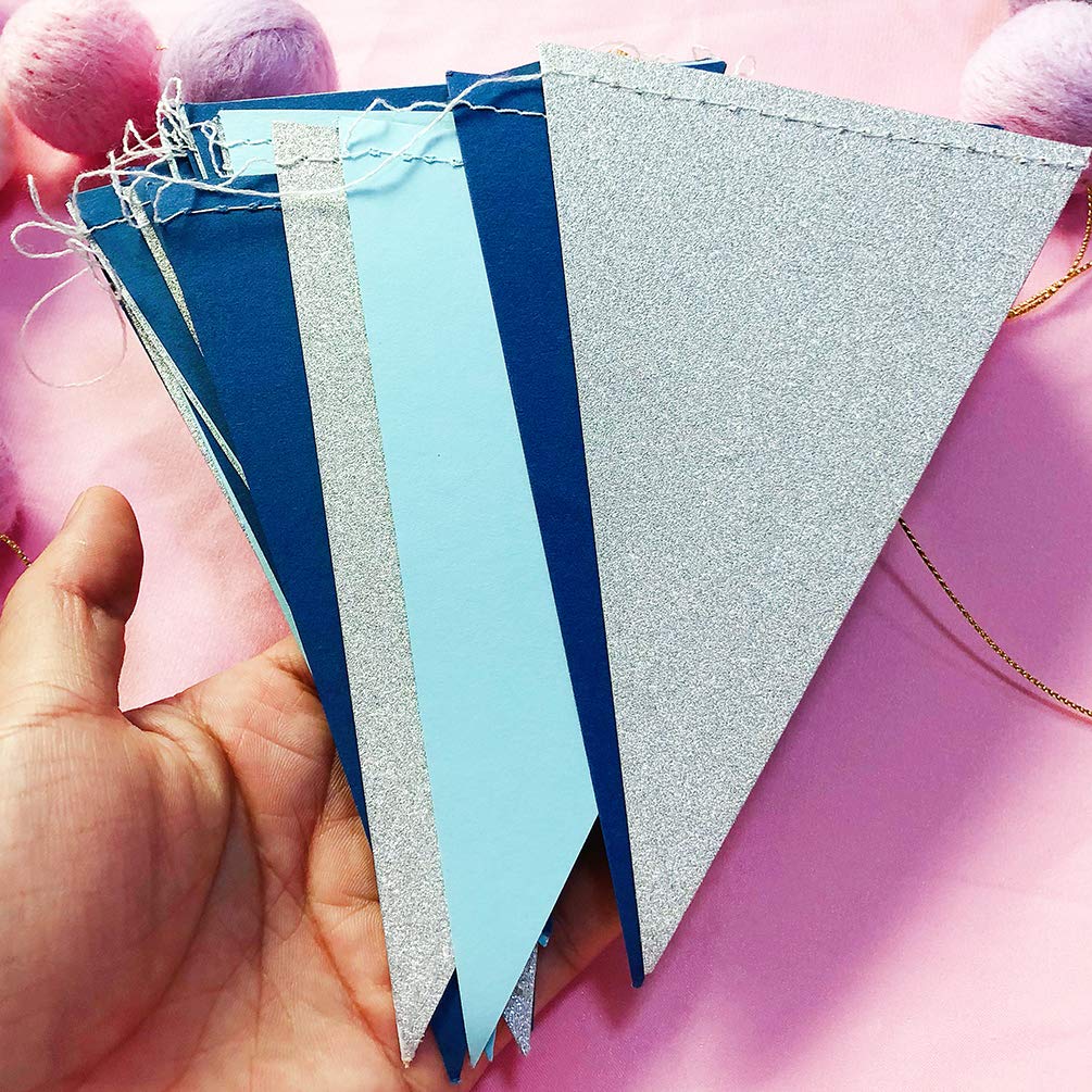 Blue Boys Baby Shower & Birthday Party Bunting Banner - Carnival Pennant Streamers, Flags & Decorations for Nursery, Birthday Celebrations & Outdoor Events