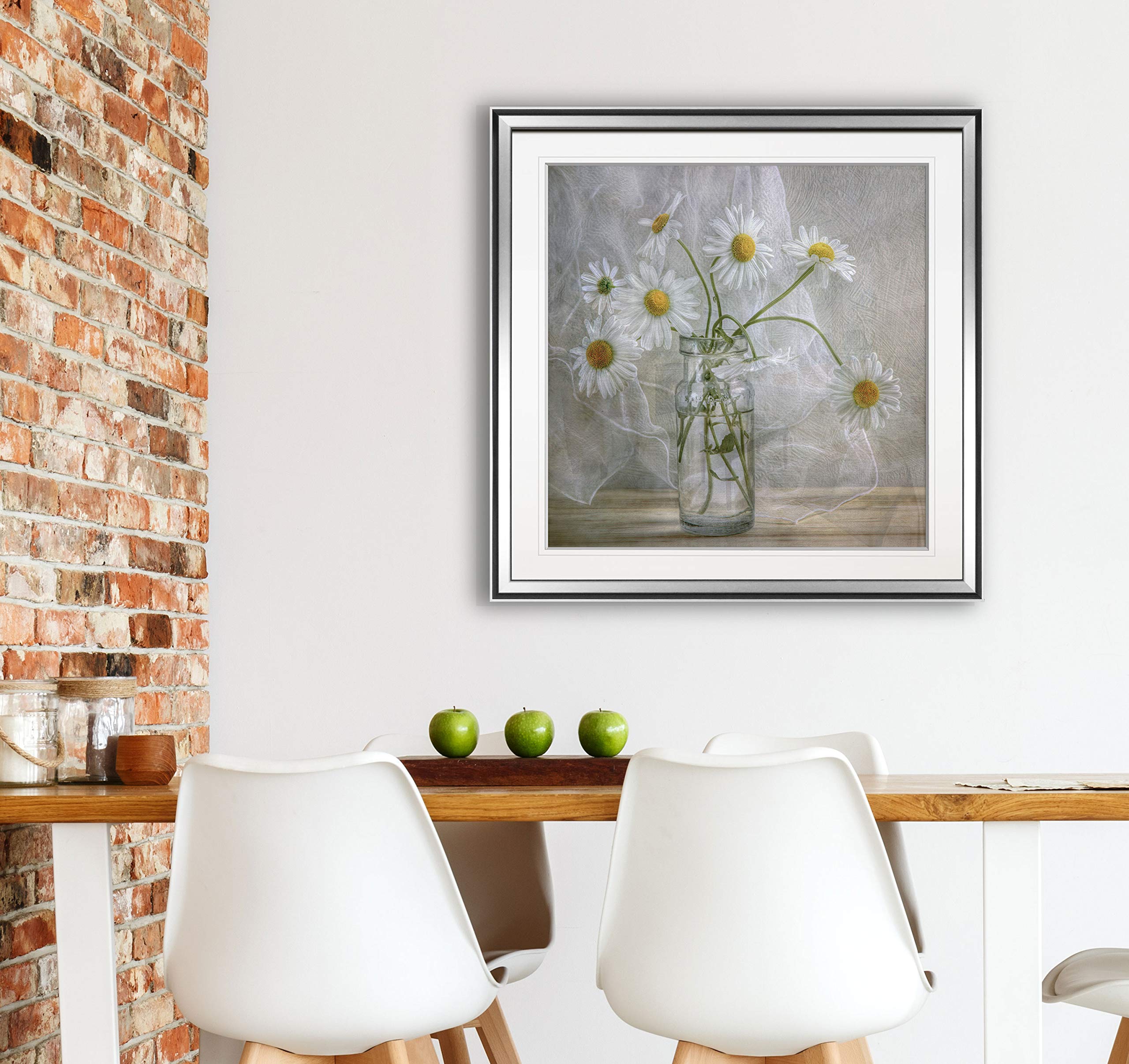 Daisies in Jar Canvas Wall Art - Framed Giclee Photography Print - Home Decor Painting Ready to Hang - Perfect for Living Room, Bedroom & Office Decor