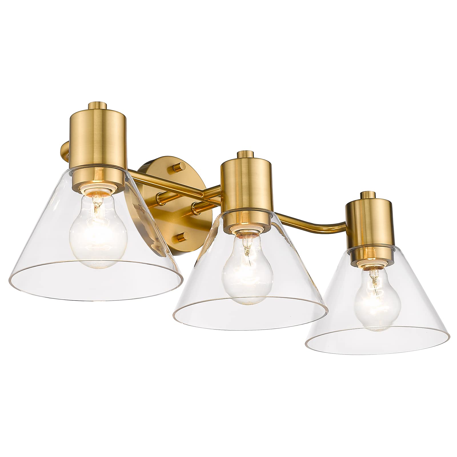 LMS Gold Bathroom Vanity Light Fixtures - 3 Light Modern Bathroom Sconce with Clear Glass Shade, LMS-108 - Perfect for Bathroom, Powder Room and Dressing Room Lighting
