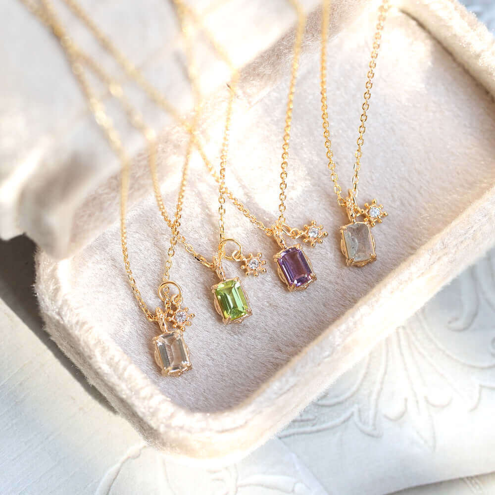 Make A Wish Amethyst Peridot Sandstone Pendant Necklace with Snowflake Charm | HD154 | Elegant Jewelry Gift for Women, Birthday, Christmas & Special Occasions