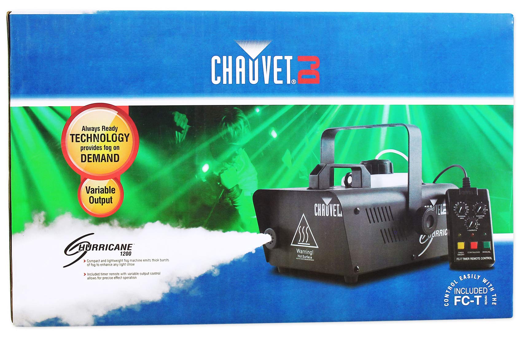 Chauvet DJ H1200 Hurricane 1200 Compact Fog Machine with Remote Timer & Fog Juice - Perfect for DJ Shows, Halloween Parties, and Stage Performances