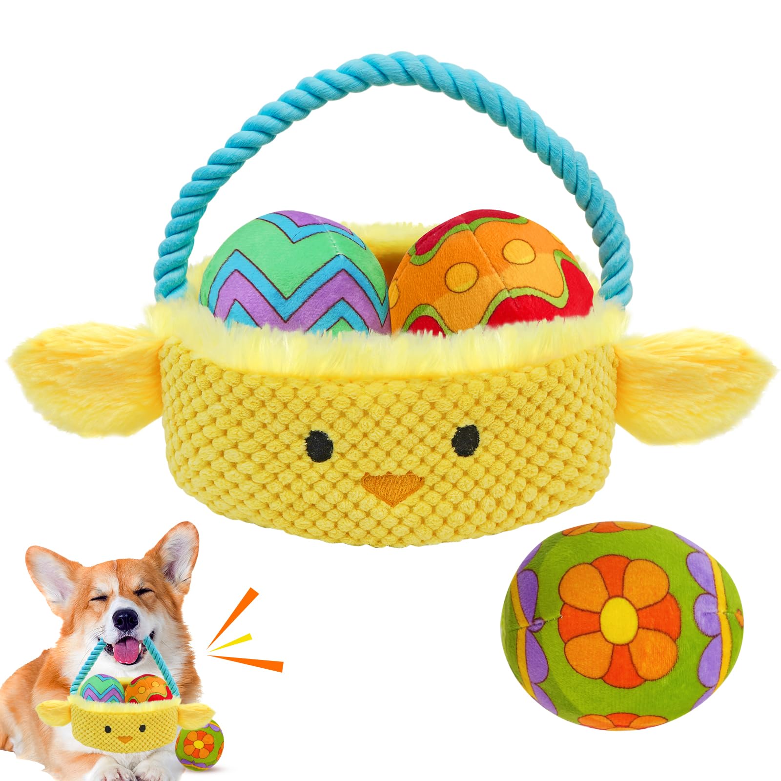 Easter Dog Toys - Interactive Squeaky Puzzle Toys with Crinkle Paper for Small & Medium Dogs | Hide & Seek Easter Basket Gifts for Boredom Relief & Mental Stimulation | Perfect for Easter Celebrations, Training Rewards & Playtime Fun
