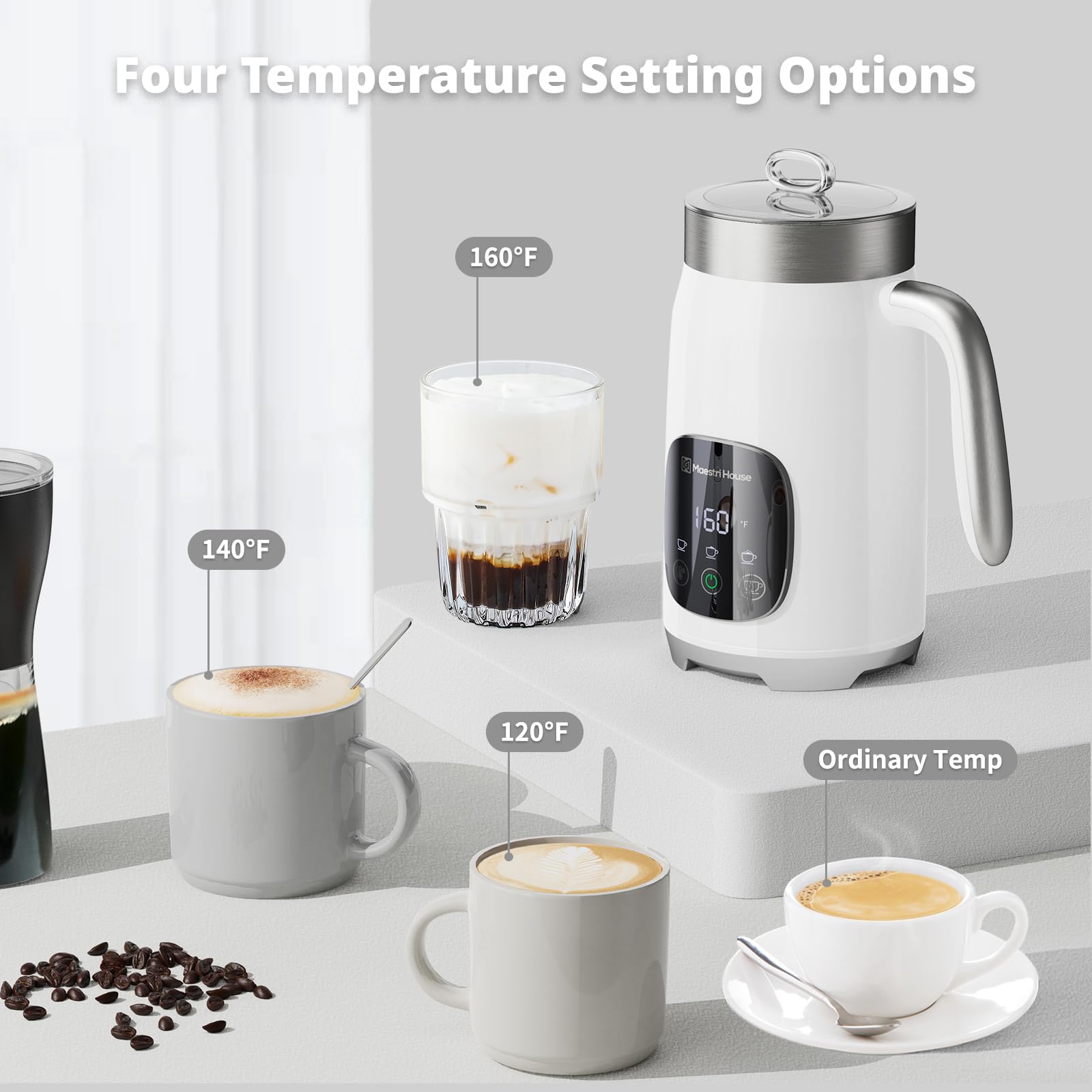 Maestri House Electric Milk Frother and Steamer - 14.1OZ/400ML Capacity, Variable Temperature & Froth Thickness, Smart Touch Control with Memory Function - Perfect for Making Lattes, Cappuccinos, Hot Chocolate and Warm Milk at Home or Office
