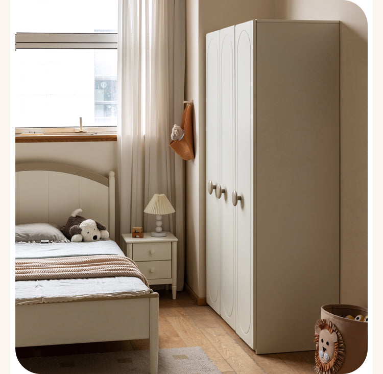 Pine Solid Wood White Cream Children's Wardrobe - Kids Bedroom Storage Organizer for Clothes, Toys & Books - Perfect for Nursery, Bedroom & Playroom Organization