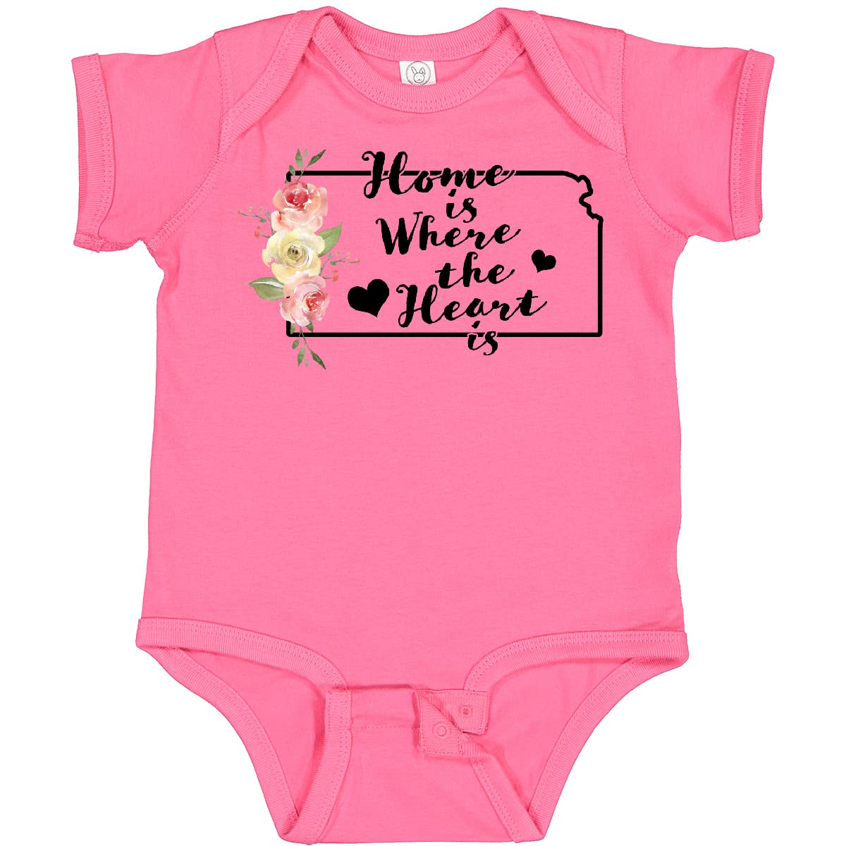 Inktastic Kansas Home Where the Heart Is Watercolor Floral Baby Bodysuit - Soft Cotton Infant Onesie for Newborns & Toddlers - Perfect for Family Photos, Holidays & Everyday Wear