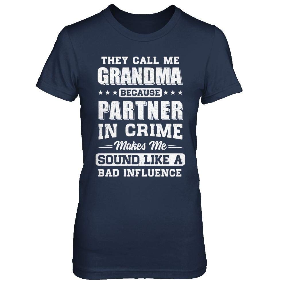 Funny Women's 'They Call Me Grandma Partner in Crime' Mothers Day T-Shirt - Comfortable Short Sleeve Cotton Tee for Grandma Gifts, Family Reunions & Casual Outings