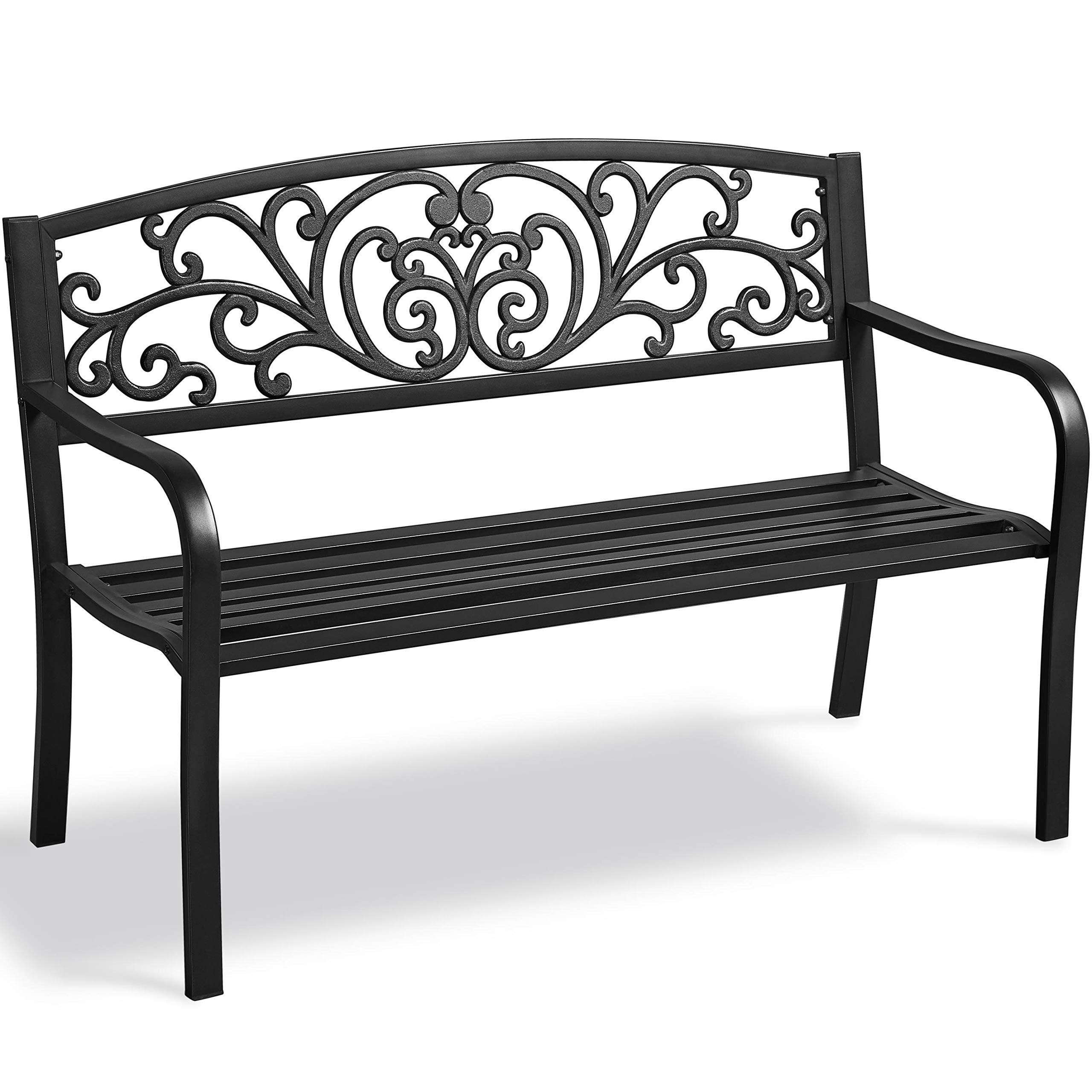 Yaheetech Black Metal Garden Bench - Outdoor Patio Bench for Yard, Park, Entryway - Durable Iron Frame Furniture for Porch, Deck & Backyard Relaxation