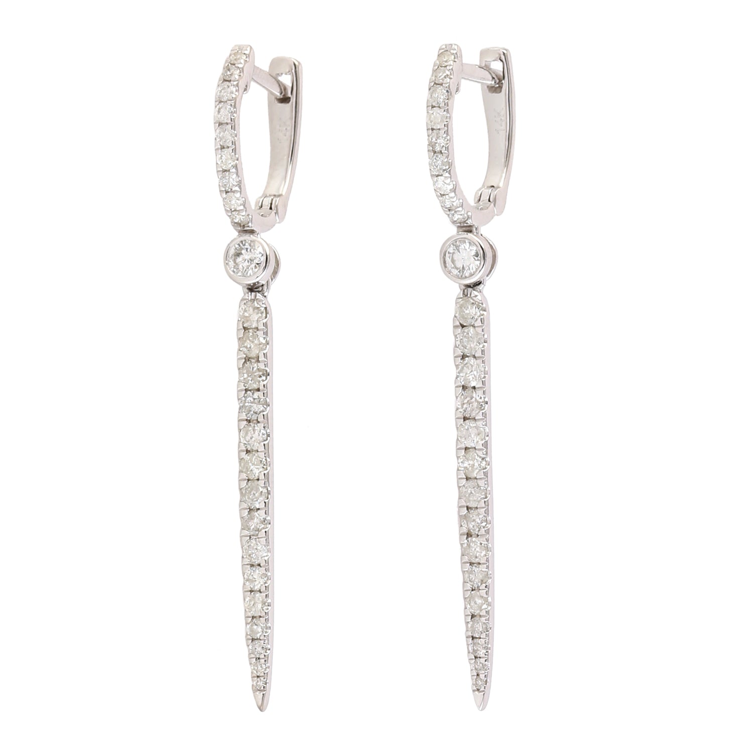 14K White Gold Micro Pave Diamond Spike Huggie Earrings - Elegant Everyday Jewelry Gift for Women, Perfect for Parties, Dates & Special Occasions
