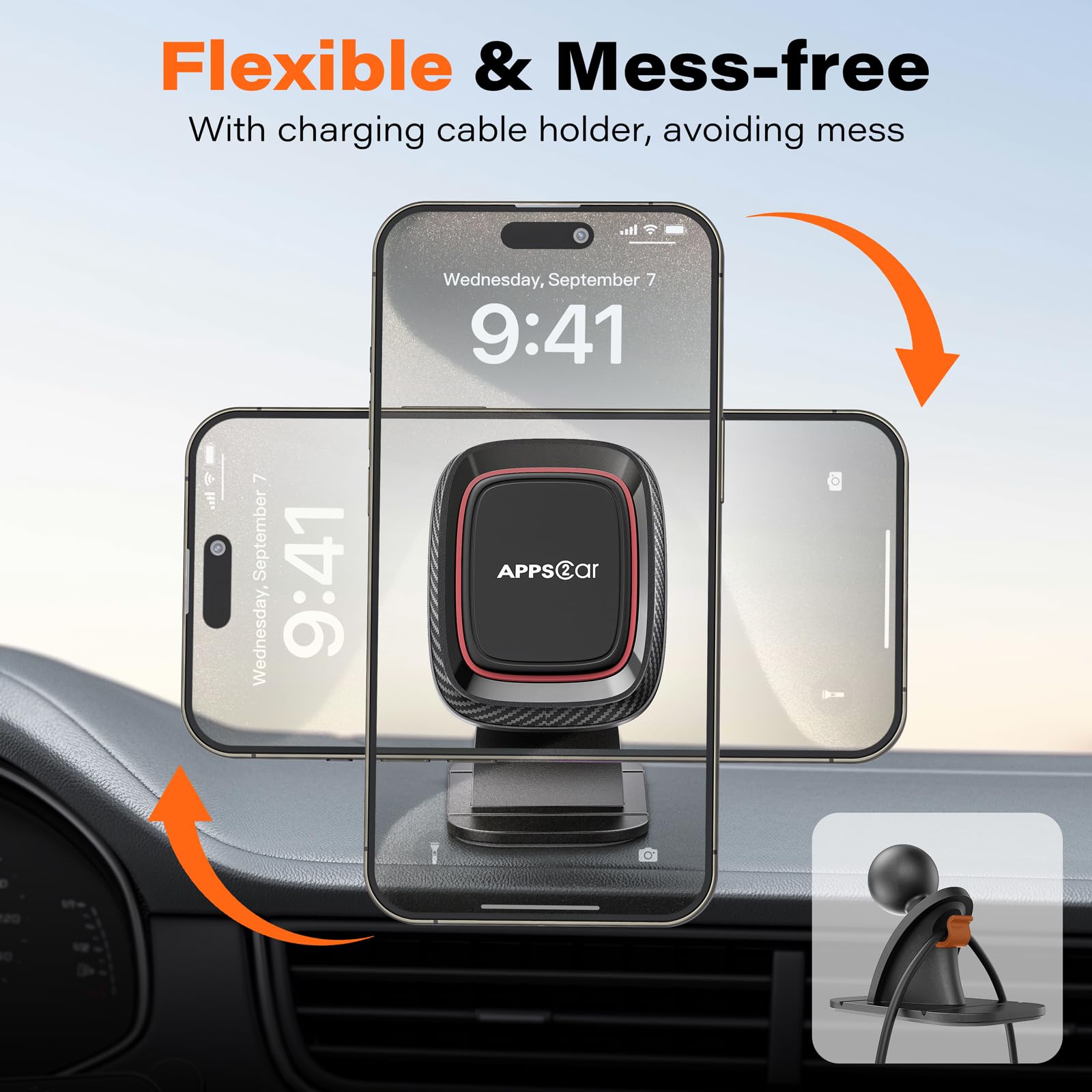 [2 Pack] Super Strong Magnetic Phone Holder for Car - APPS2Car Dashboard Phone Mount with VHB Adhesive | Compatible with iPhone & Samsung | Perfect for Commuting, Road Trips & GPS Navigation