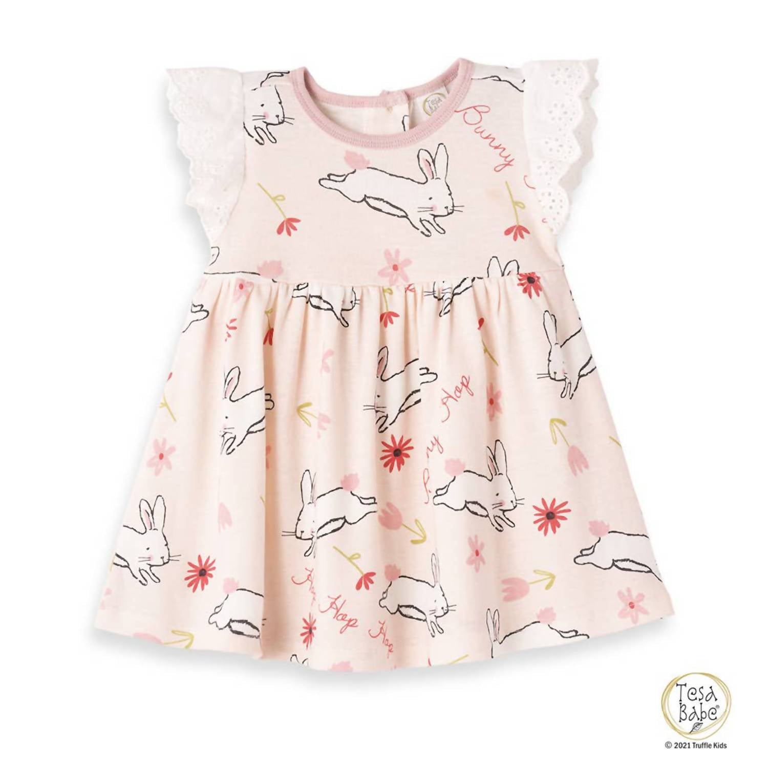 Easter Parade Eyelet Flutter Sleeve Dress - Pink Floral Summer Dress for Women, Perfect for Spring Parties, Church Events & Outdoor Gatherings