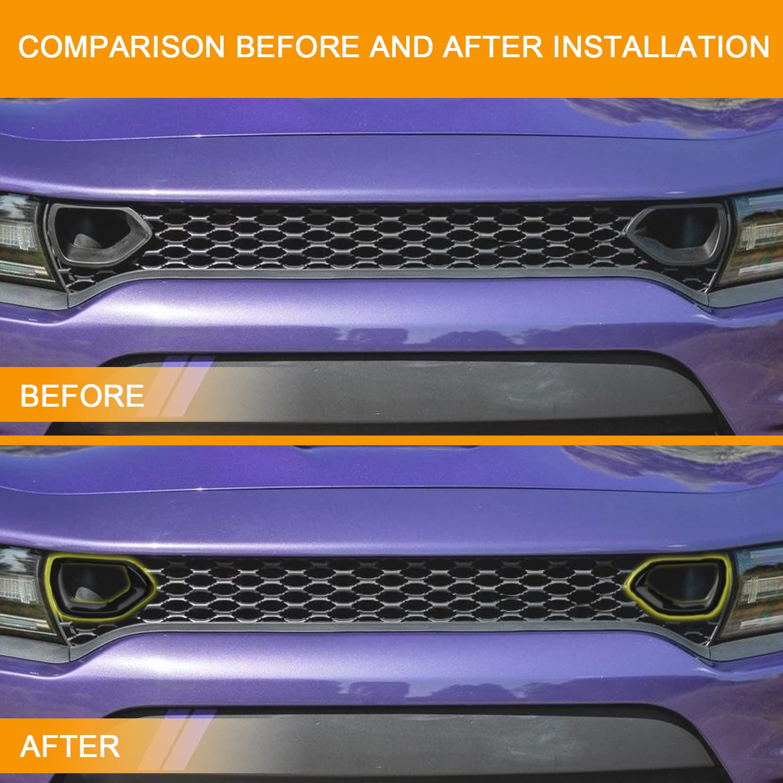 Hoolcar Black Front Bumper Center Grill Cover Trim for 2015-2021 Dodge Charger R/T Scat Pack | Exterior Upgrade & Protection for Car Enthusiasts | Perfect for Customization, Car Shows, and Daily Driving