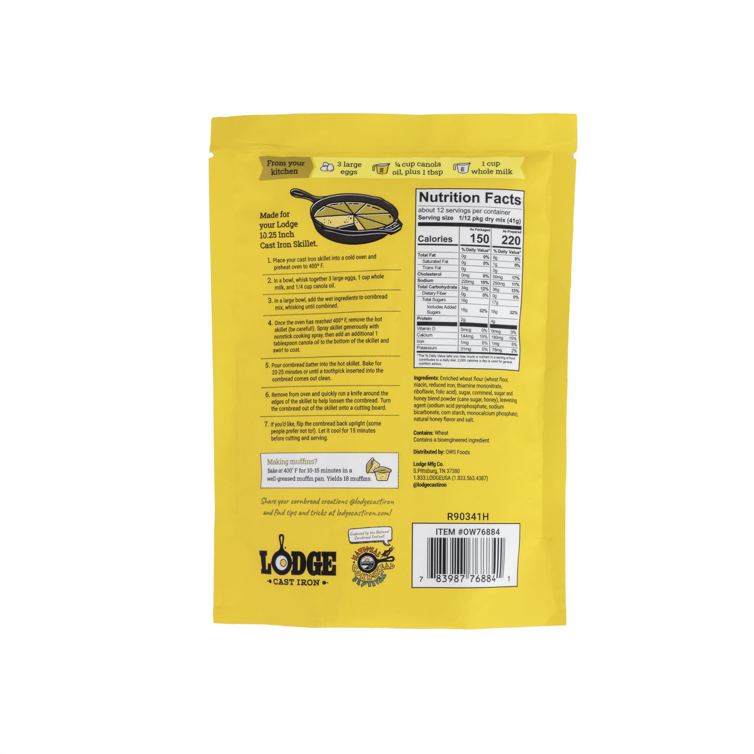 Lodge Cast Iron Skillet Cornbread Mix - Premium 17.4oz (4 Pack) for Cast Iron Skillets, Wedge Pans & Baking - Sweet Honey Flavor | Perfect for Family Dinners, BBQs & Holiday Baking