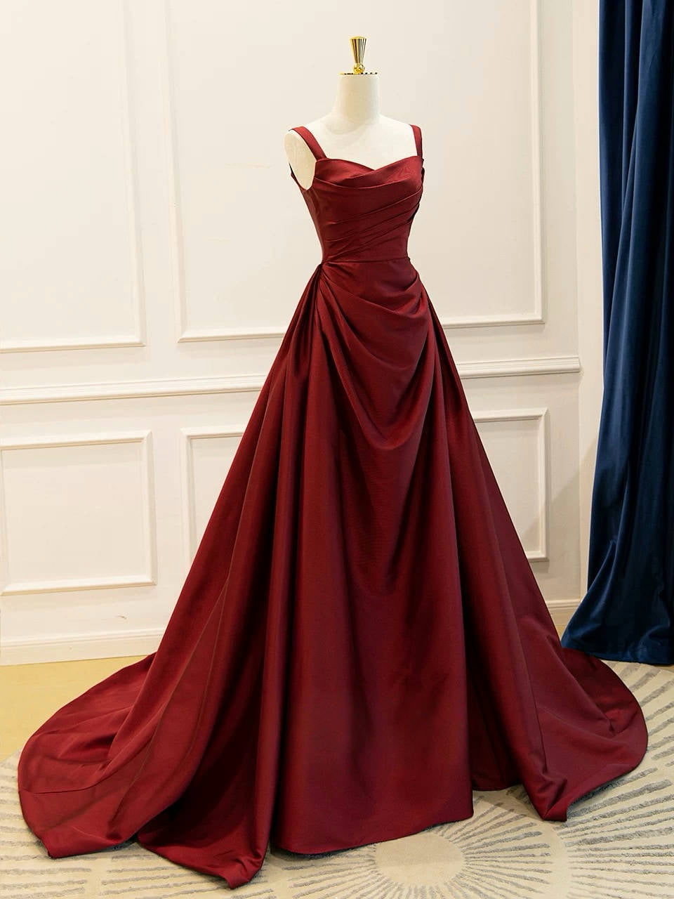 Elegant A-Line Satin Burgundy Long Prom Dress & Evening Gown for Formal Events, Homecoming, Weddings and Special Occasions